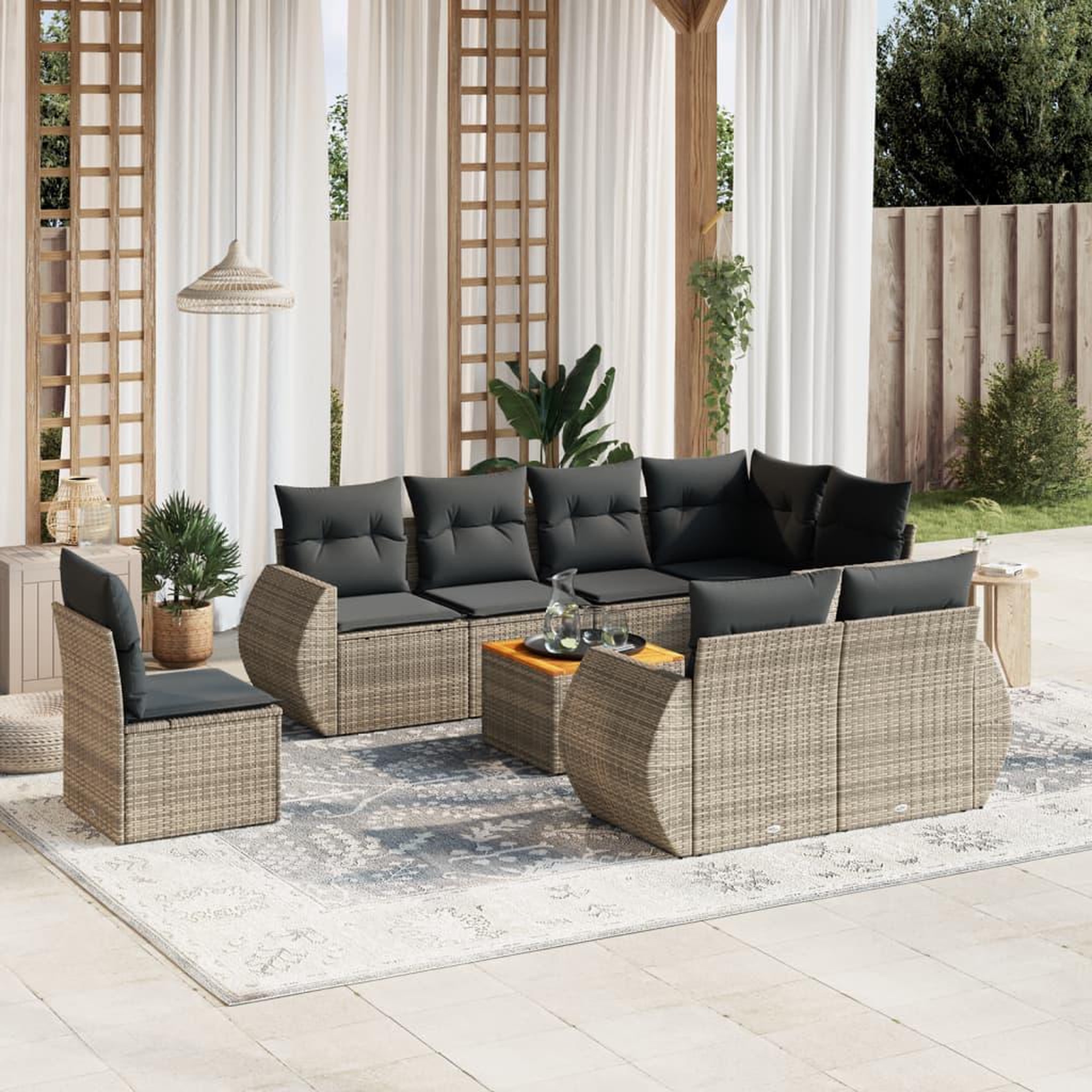 VIDAXL Salon de jardin 9 pcs avec coussins gris resine tressee
