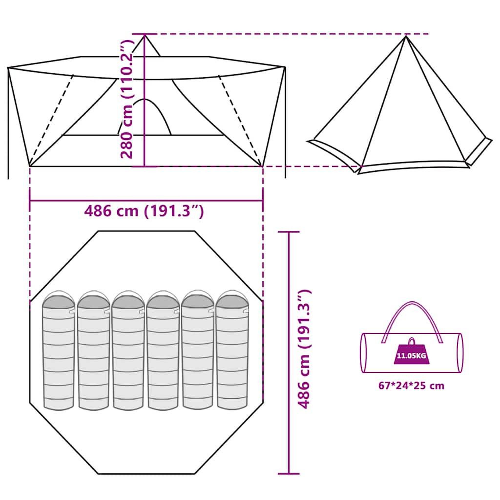 Voir la diapositive 6 : VIDAXL Tente familiale tipi 6 personnes gris et orange impermeable