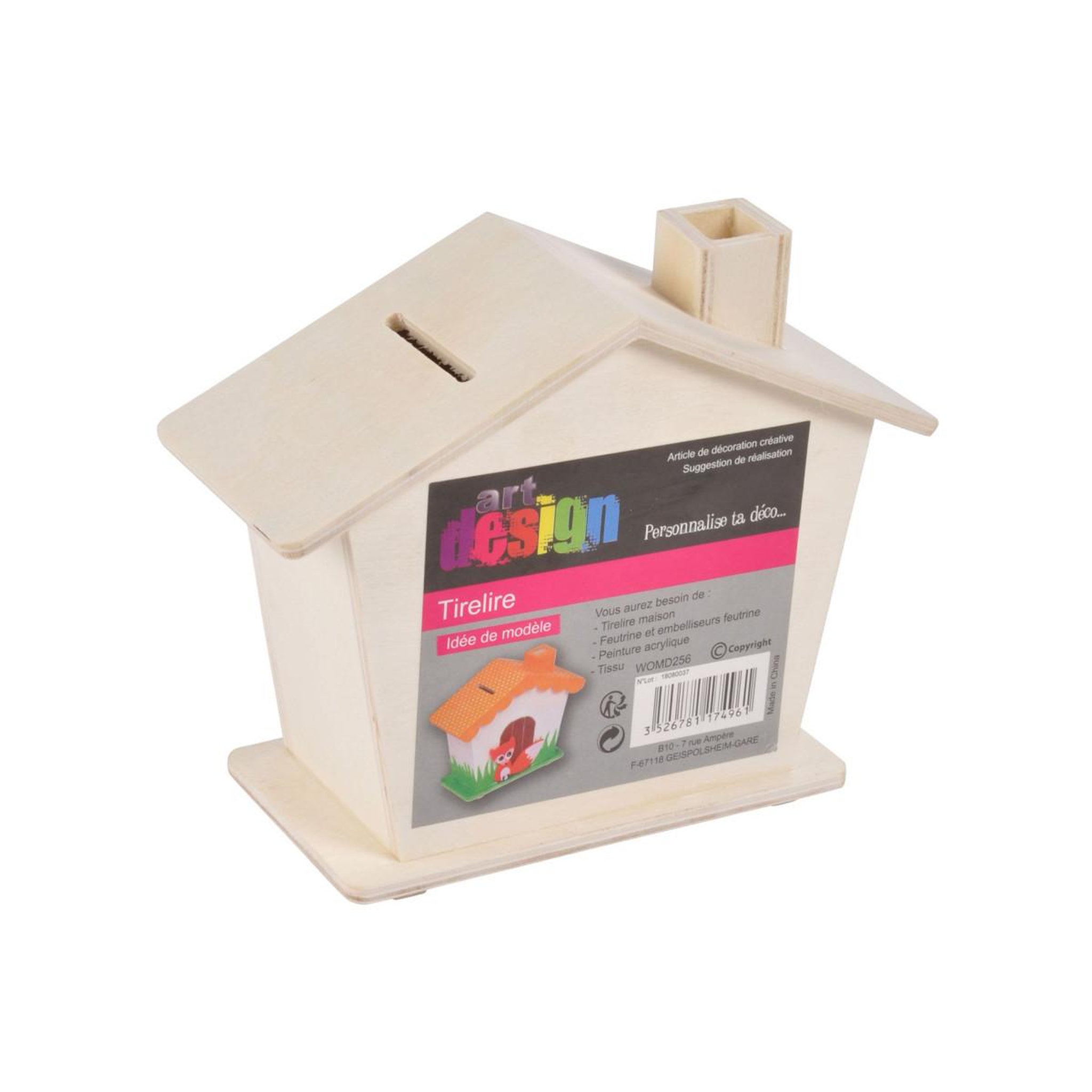 Voir la diapositive 3 : HOMEA Tirelire à Peindre  Maisonnette  14cm Naturel