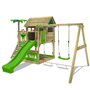 FATMOOSE Aire de jeux Portique bois TikaTaka avec balançoire et toboggan vert Cabane enfant extérieure avec bac à sable