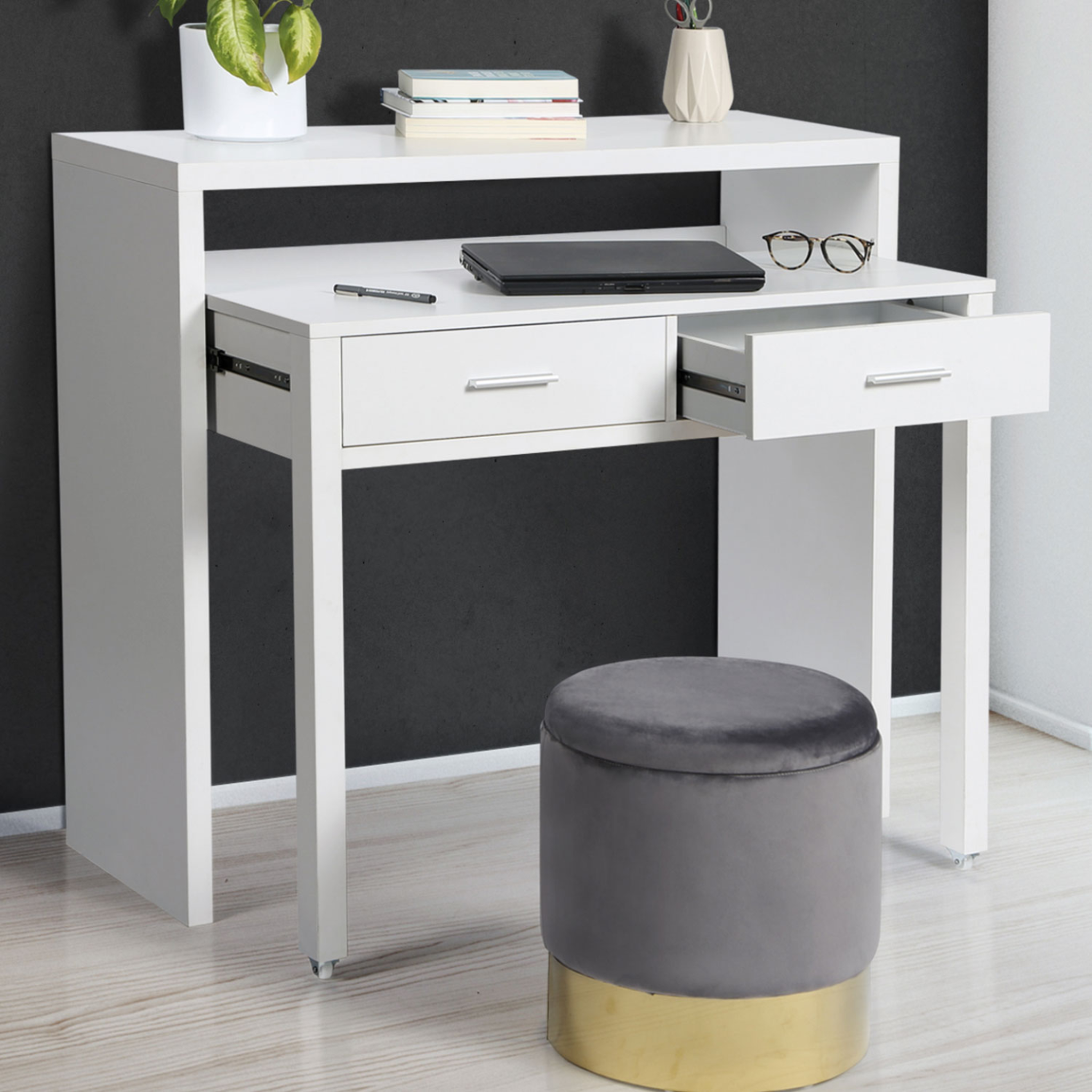 Voir la diapositive 2 : ID MARKET Bureau extensible max blanc