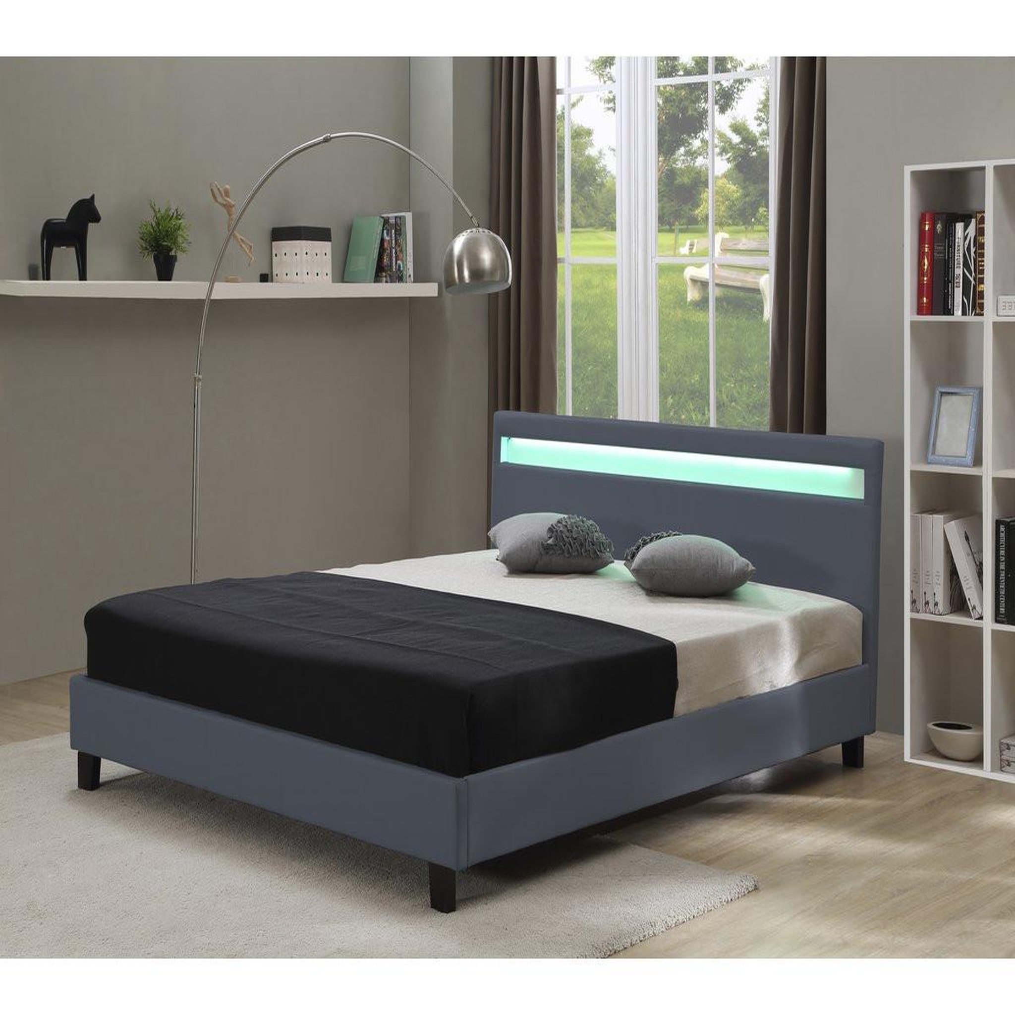 Voir la diapositive 2 : Habitat et Jardin Lit  avec led  maria  - 140 x 190 cm - gris