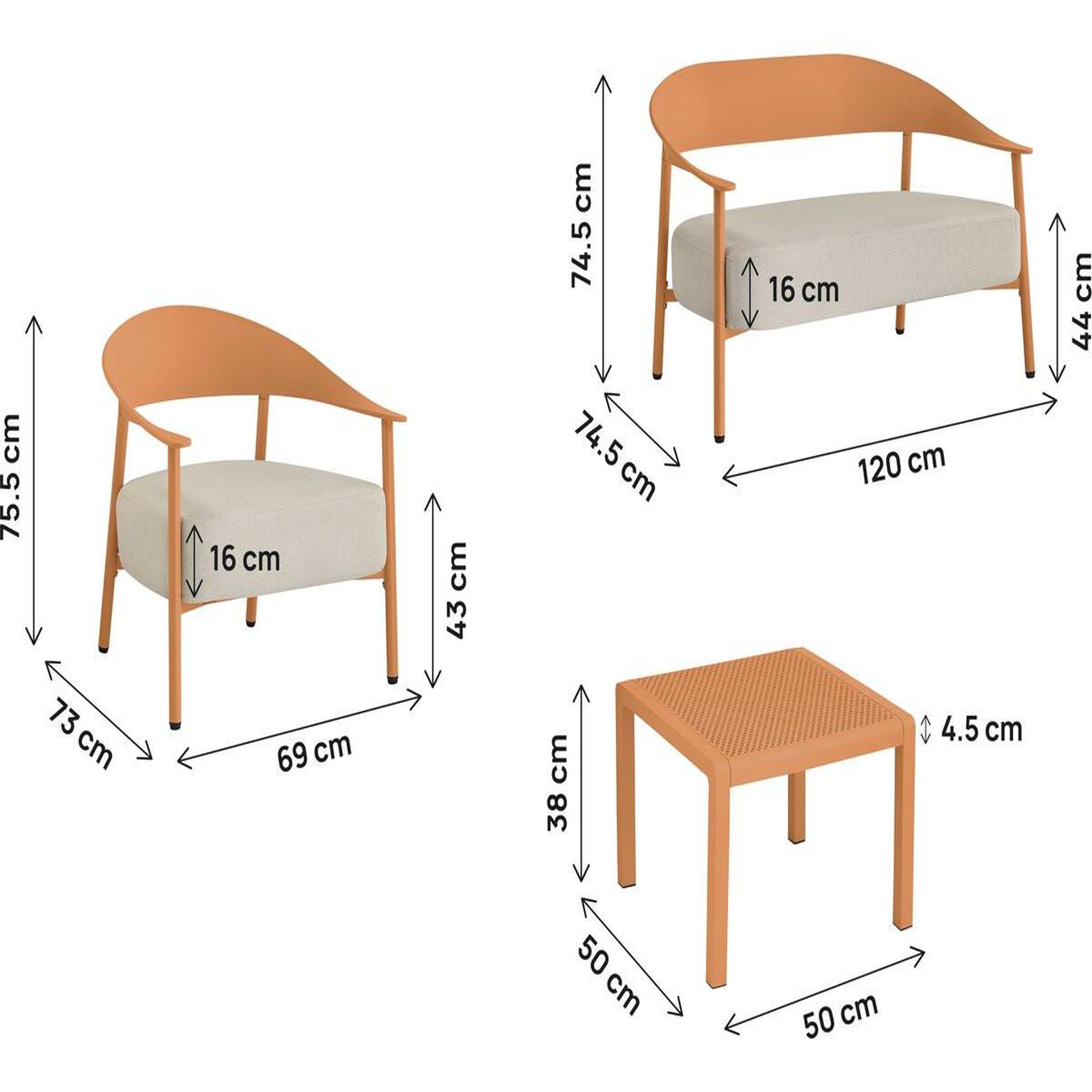 Voir la diapositive 3 : Habitat et Jardin Salon de jardin en métal et plastique  céora  - 4 places - orange