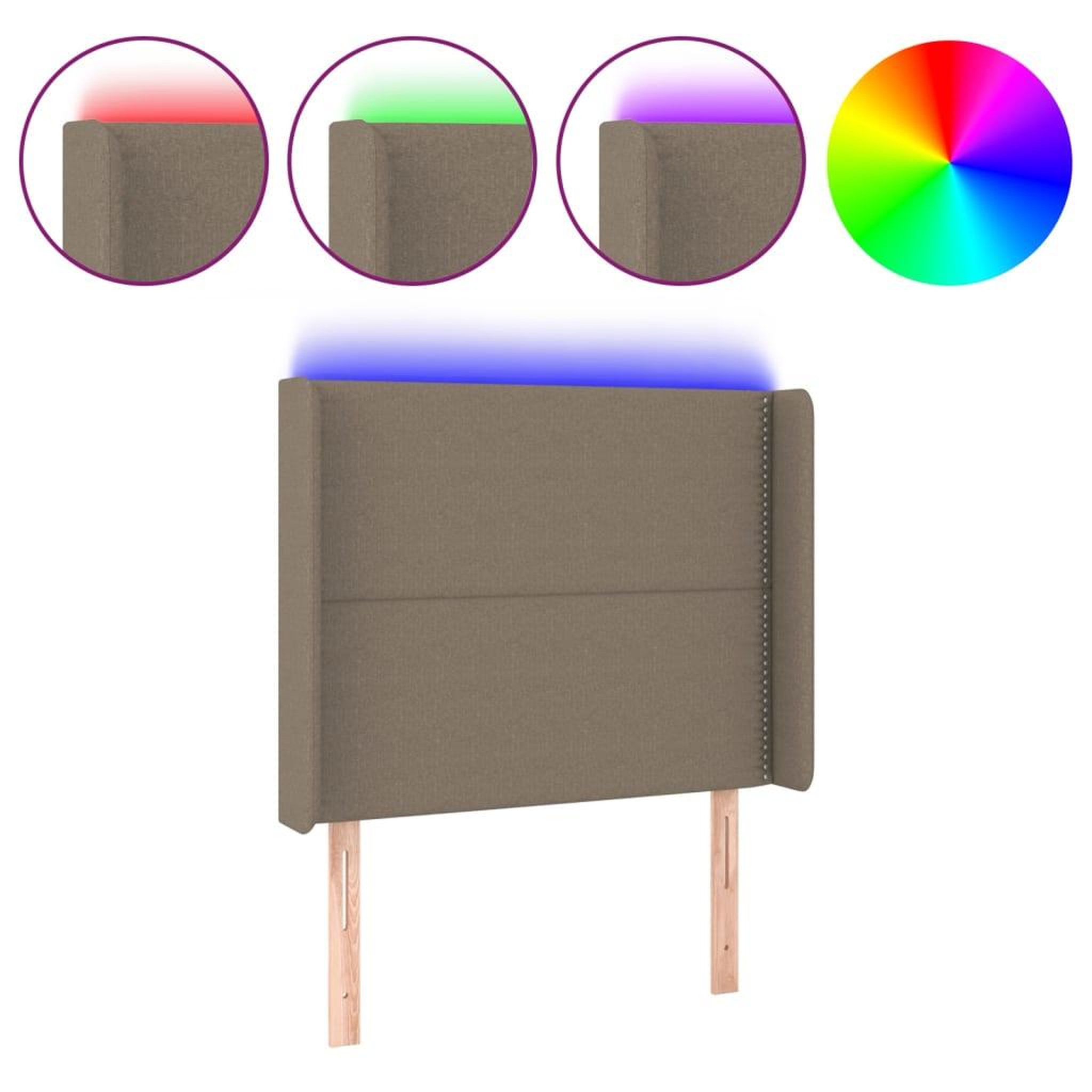 Voir la diapositive 2 : VIDAXL Tete de lit a LED Taupe 103x16x118/128 cm Tissu