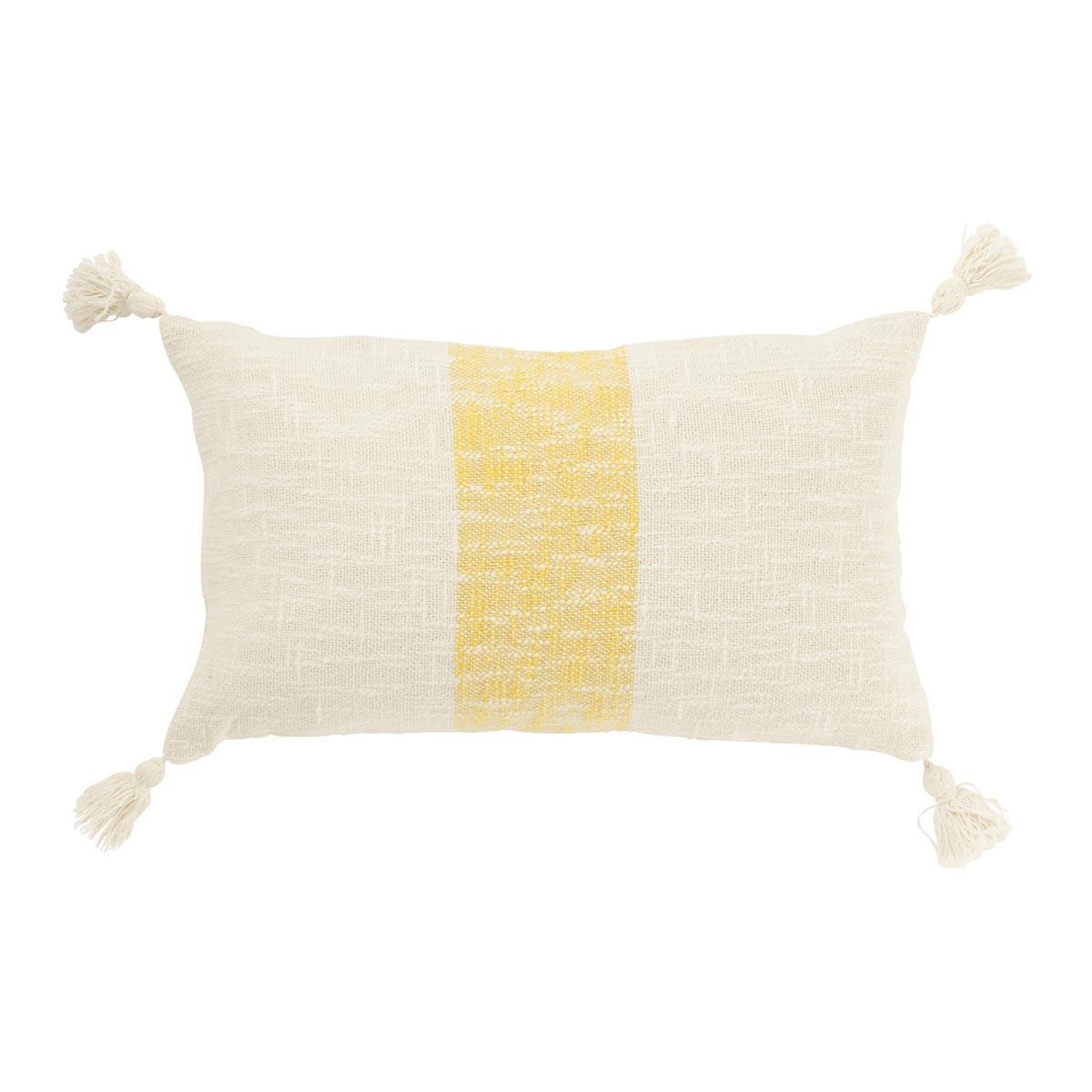 J-LINE Coussin déco ligne  polly  30x50cm blanc & jaune