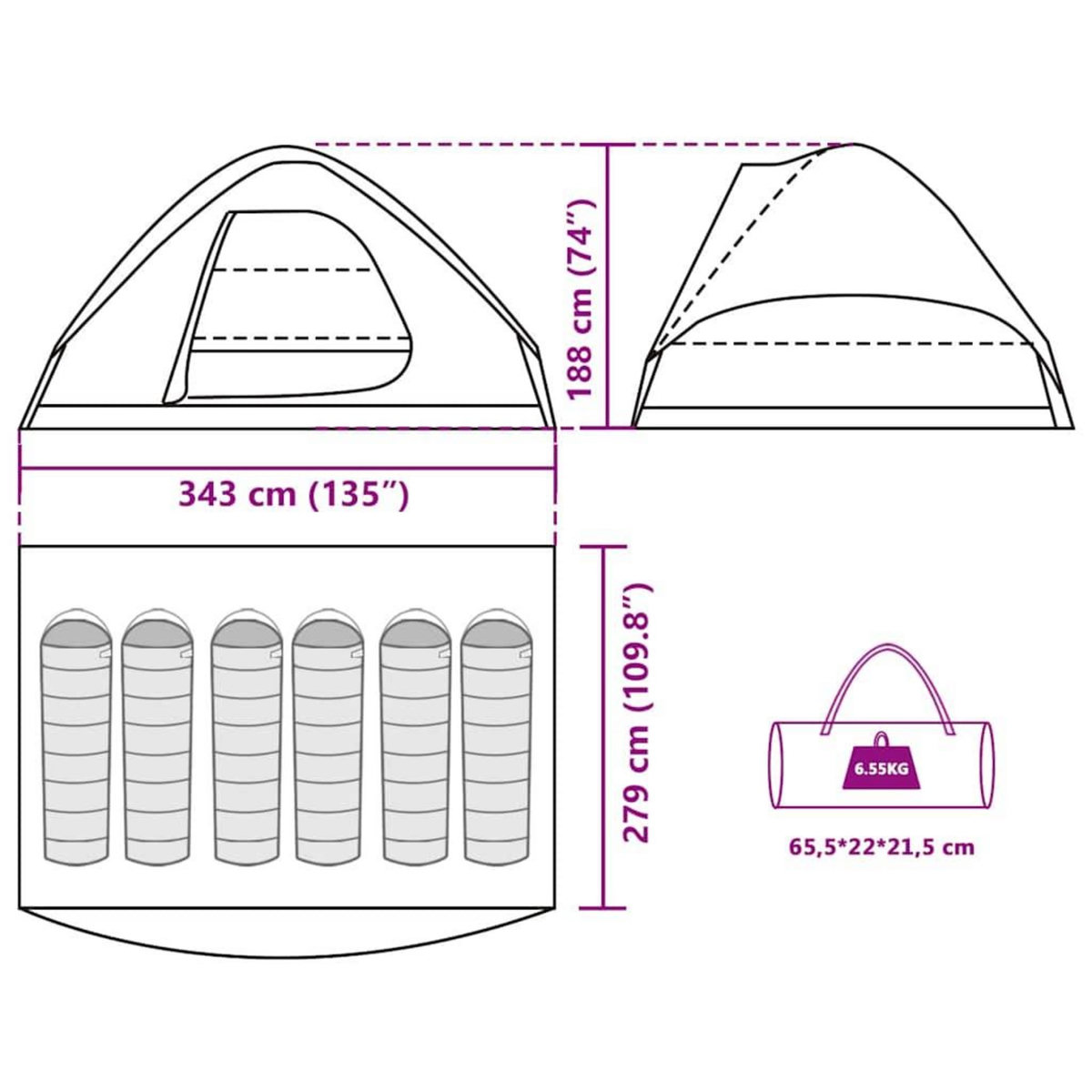 VIDAXL Tente familiale a dome 6 personnes marron impermeable