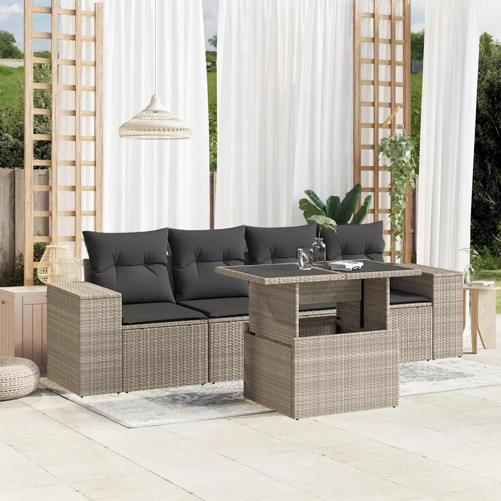 VIDAXL Salon de jardin 5 pcs avec coussins gris clair resine tressee