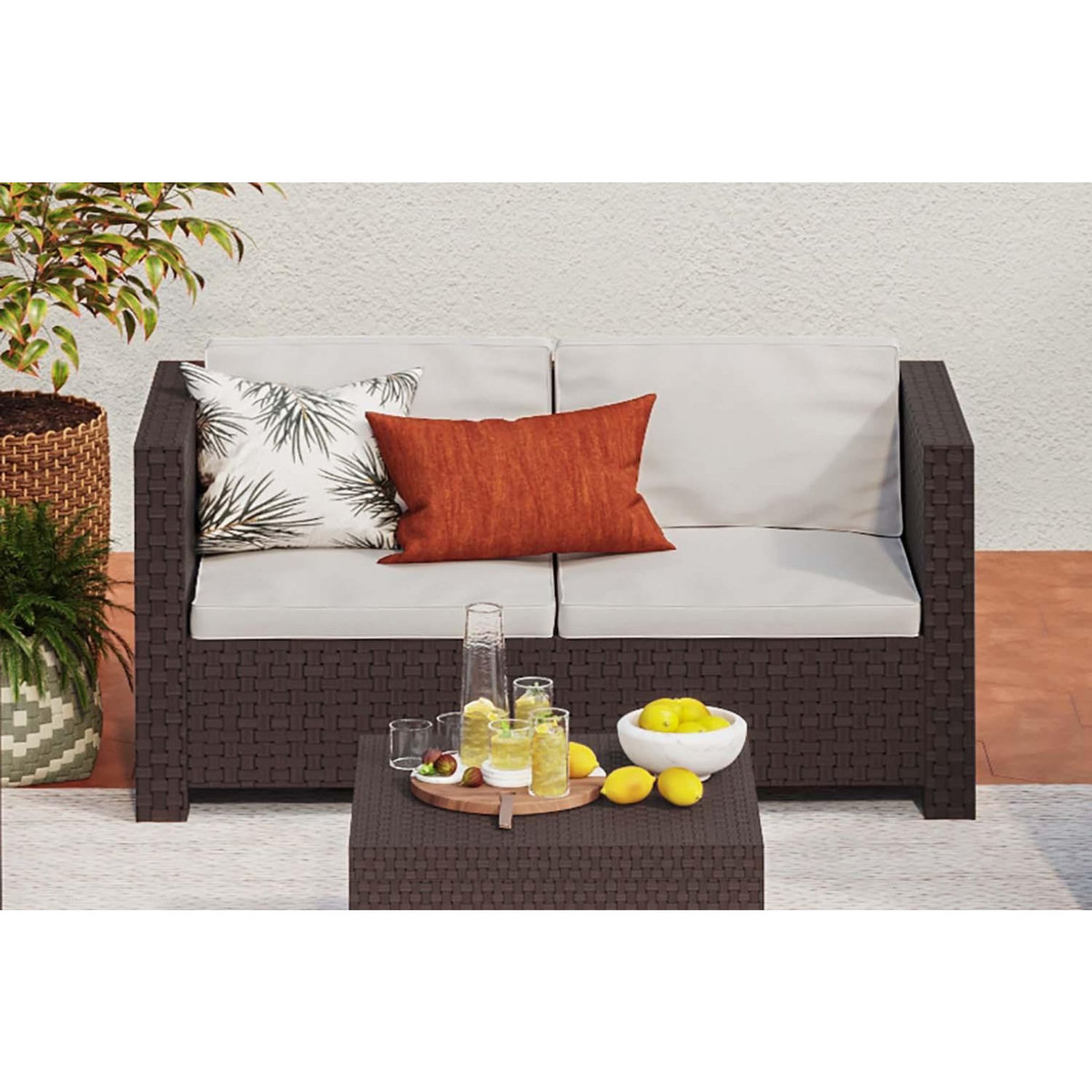 CONCEPT USINE Salon de jardin 4 places effet résine tressée marron ANKARA