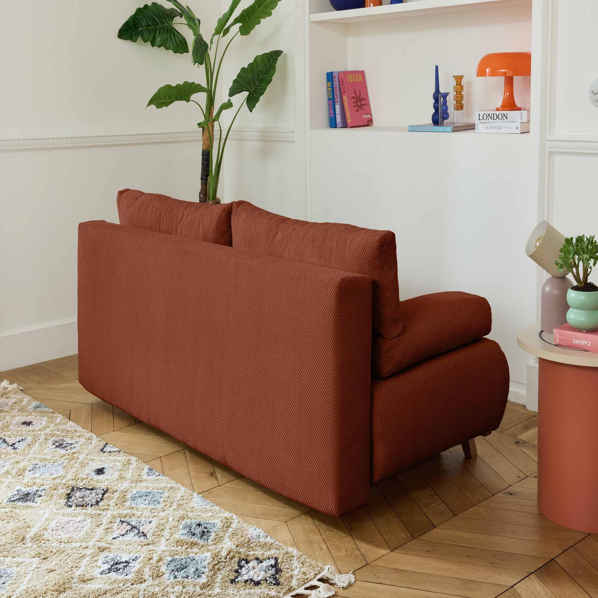 Voir la diapositive 5 : BEST MOBILIER Cristal - canapé 3 places - convertible avec coffre et grand pouf - en velours texturé