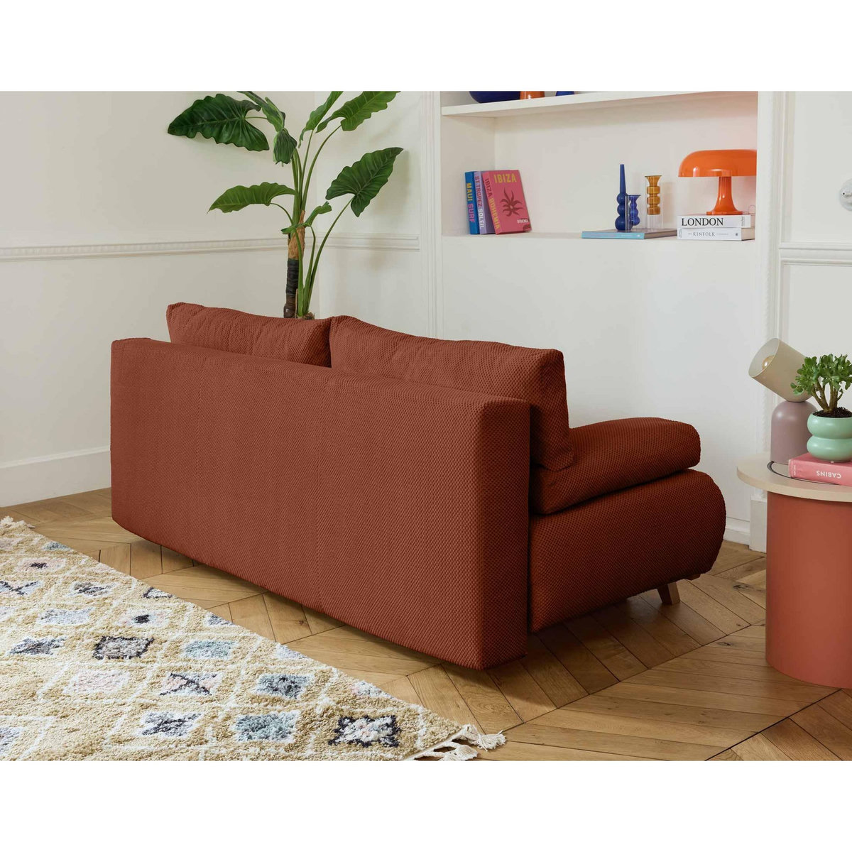 BEST MOBILIER Cristal - canapé 3 places - convertible avec coffre et grand pouf - en velours texturé