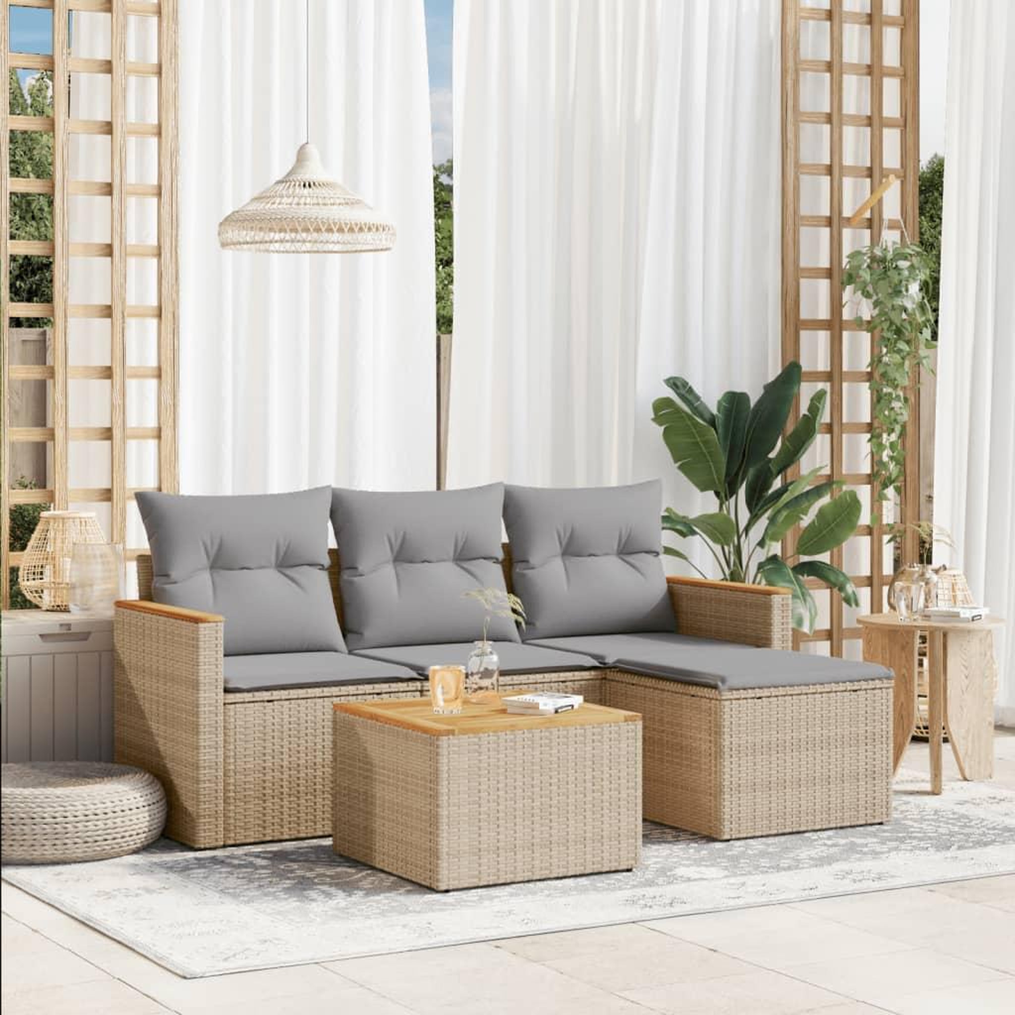 VIDAXL Salon de jardin avec coussins 5pcs melange beige resine tressee
