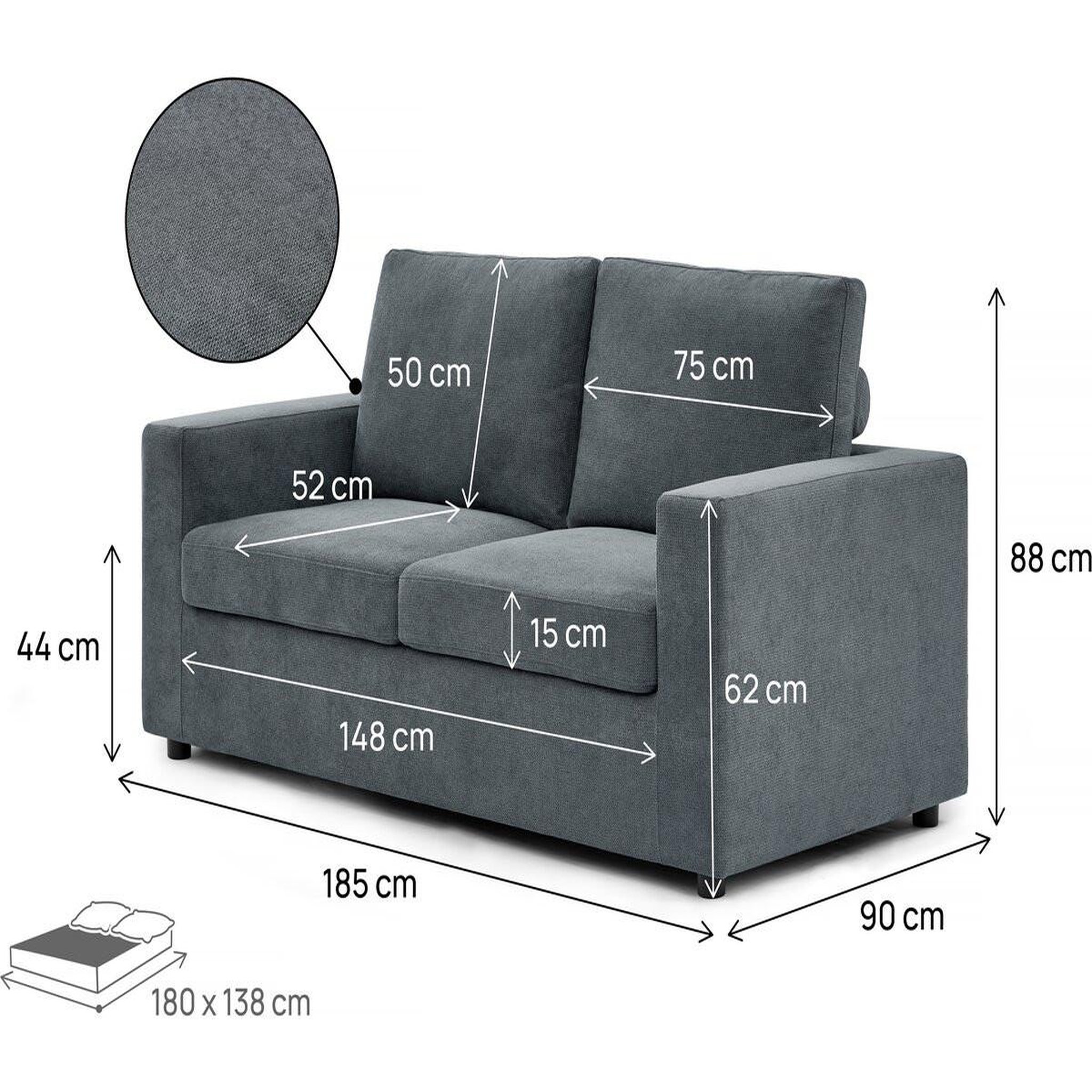 Voir la diapositive 4 : Habitat et Jardin Canapé convertible express en tissu  elena  - 3 places - couchage 140 cm - gris