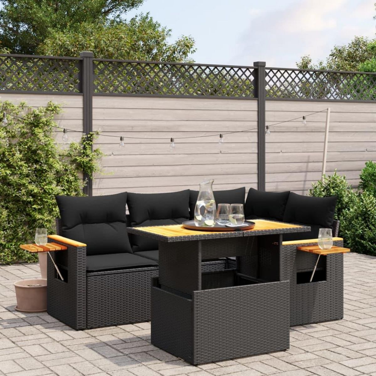VIDAXL Salon de jardin 5 pcs avec coussins noir resine tressee
