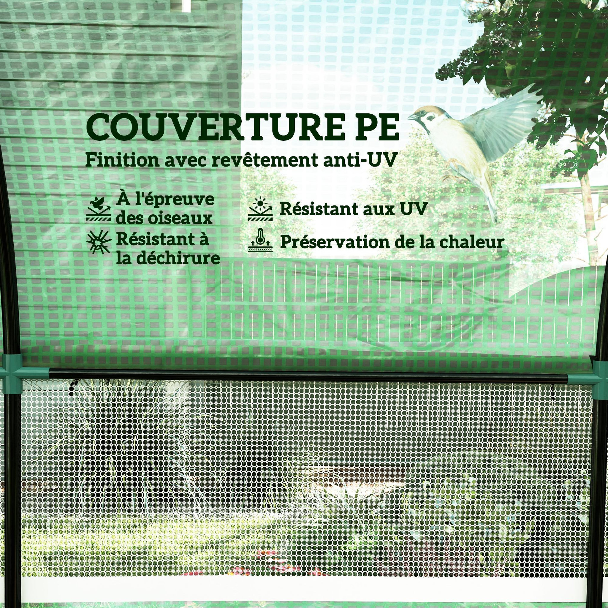 Voir la diapositive 6 : OUTSUNNY Serre tunnel 6 m² 2 portes zippées 2 fenêtres maillées acier pe haute densité 135 g/m² vert