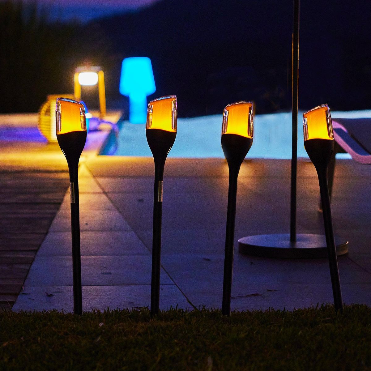 Lumisky Lot de 4 torches solaires FARELY Noir Plastique H80 cm