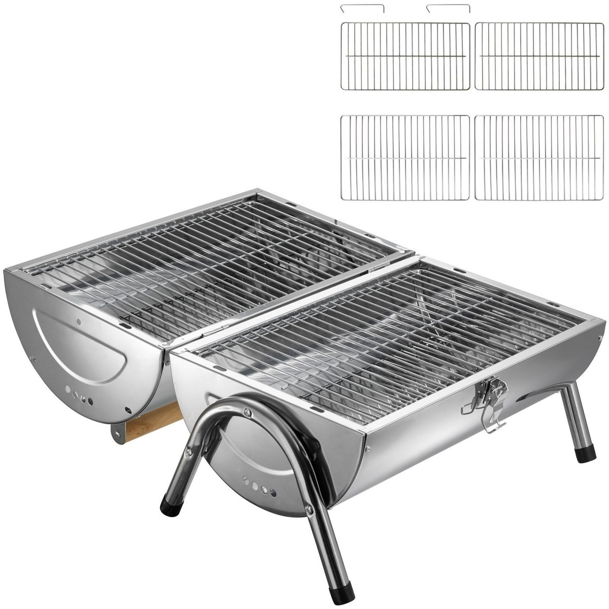 tectake Barbecue portable pliable avec double surface de cuisson argent