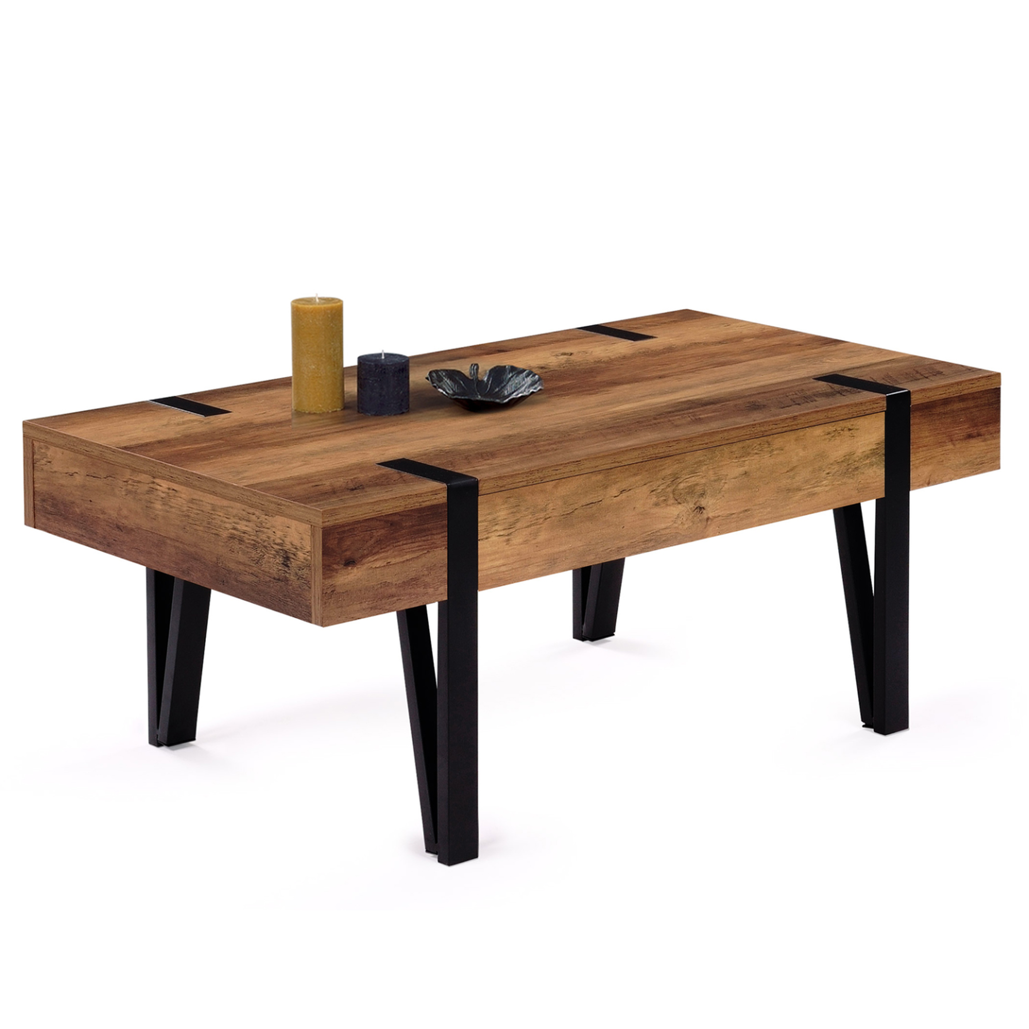 ID MARKET Table basse rectangulaire 1 tiroir austria 100 cm bois pied épingle noir