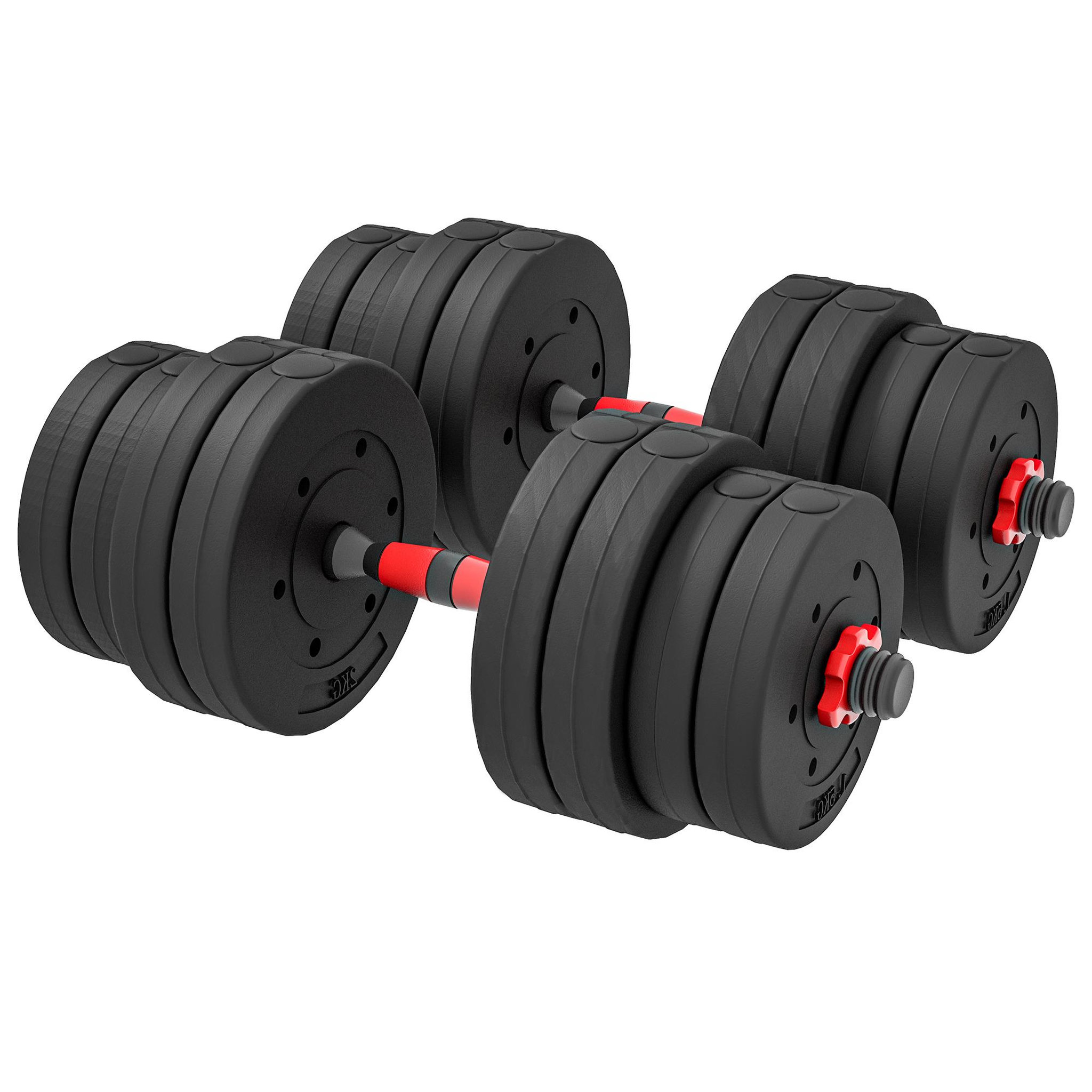 Voir la diapositive 5 : HOMCOM Ensemble d'haltères courtes total 30 kg - barres incluses - entraînement musculaire & haltérophilie - acier hdpe noir rouge