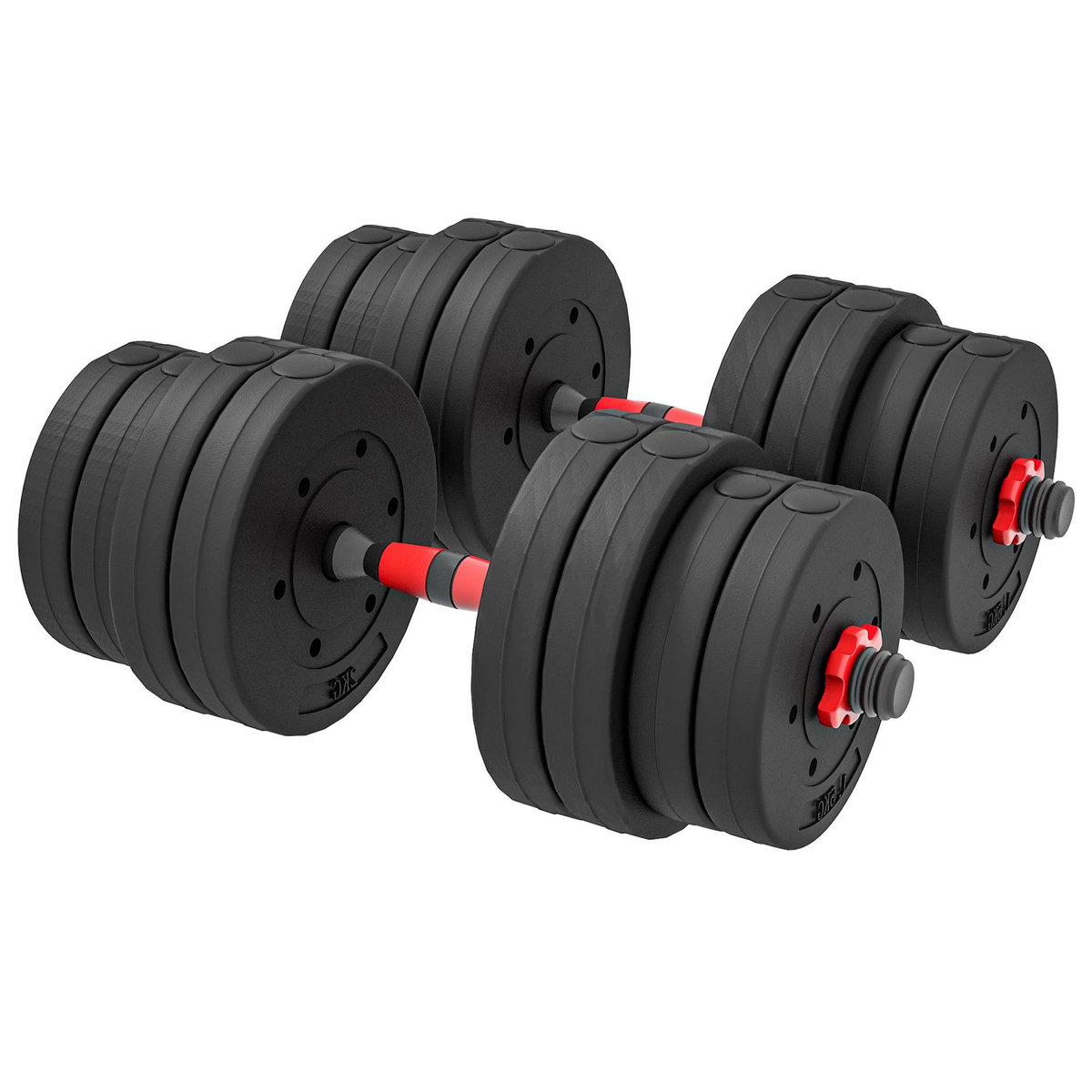 HOMCOM Ensemble d'haltères courtes total 30 Kg - barres incluses - entraînement musculaire & haltérophilie - acier HDPE noir rouge