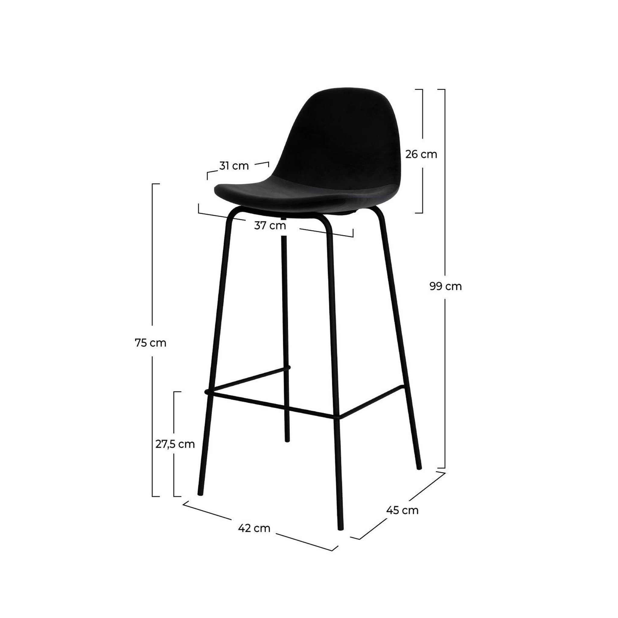 Voir la diapositive 4 : MAISON PAVANE Lot de 2 chaises de bar en velours noir 75 cm-henrik