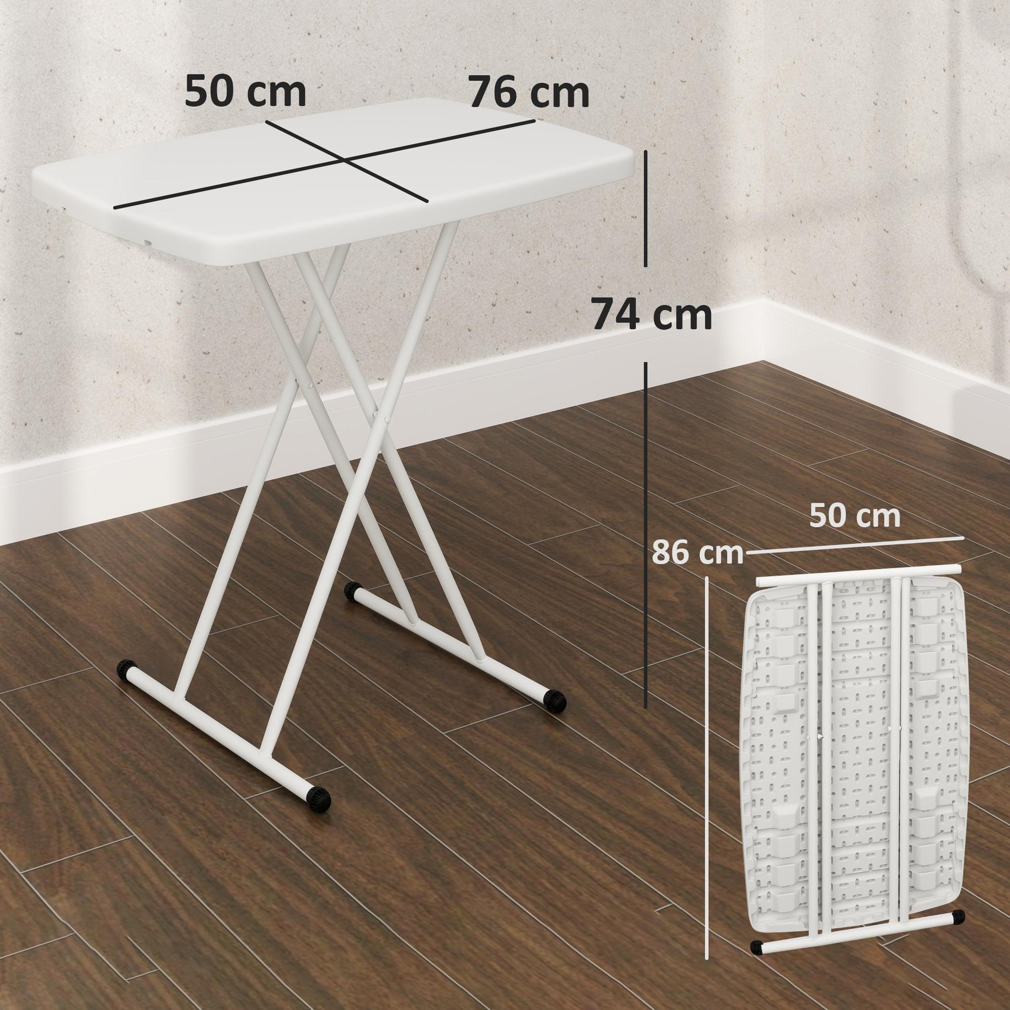 Voir la diapositive 3 : OUTSUNNY Table d'appoint pliable de jardin hauteur réglable 6 niveaux HDPE métal blanc