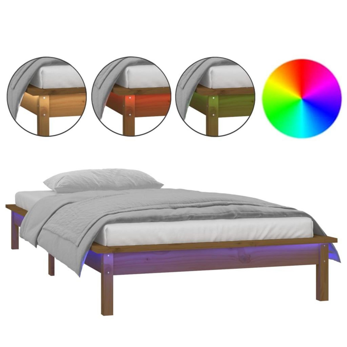 VIDAXL Cadre de lit a LED sans matelas 90x190 cm bois massif