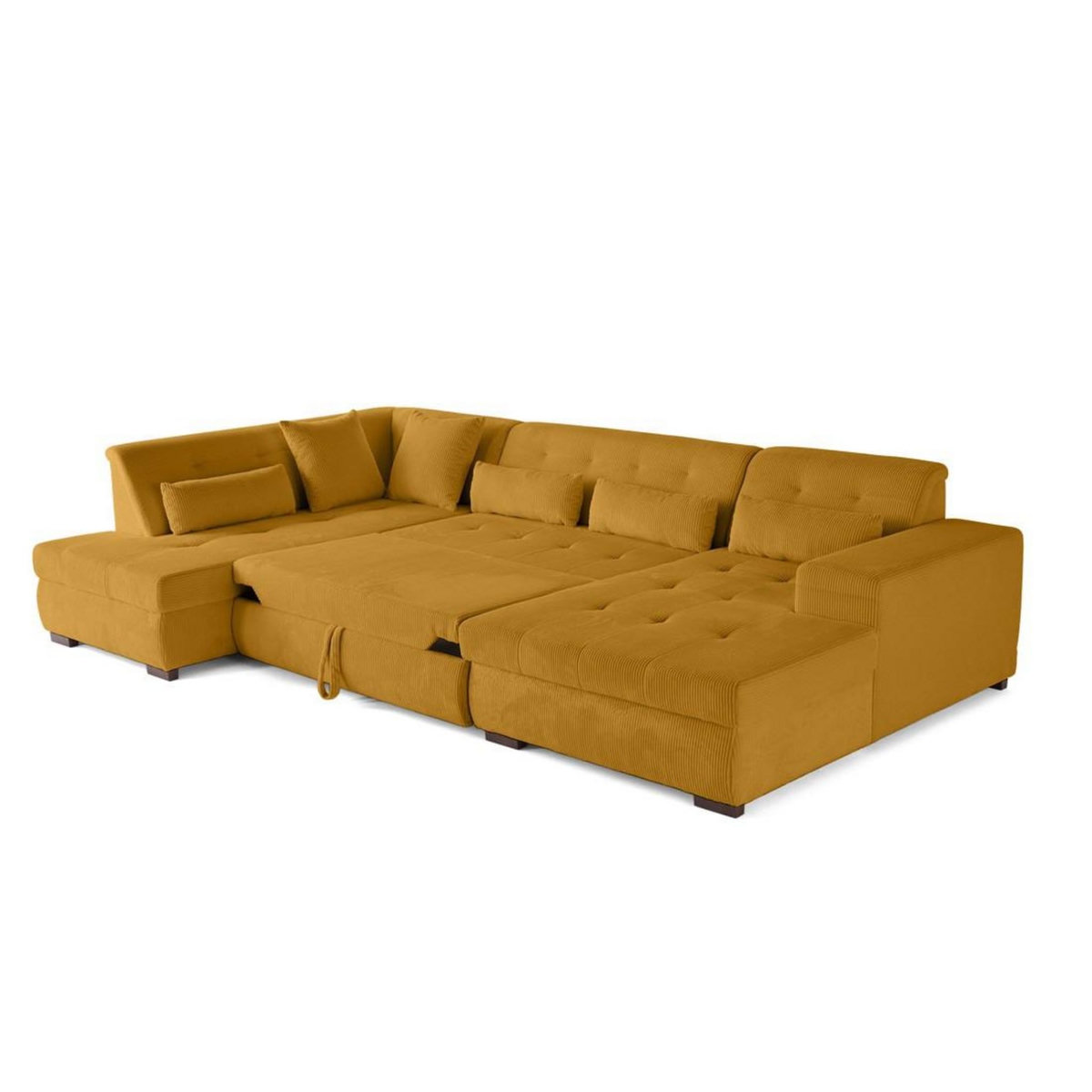LISA DESIGN Vermont - canapé panoramique d'angle gauche - 7 places - convertible avec coffre - en velours côtelé