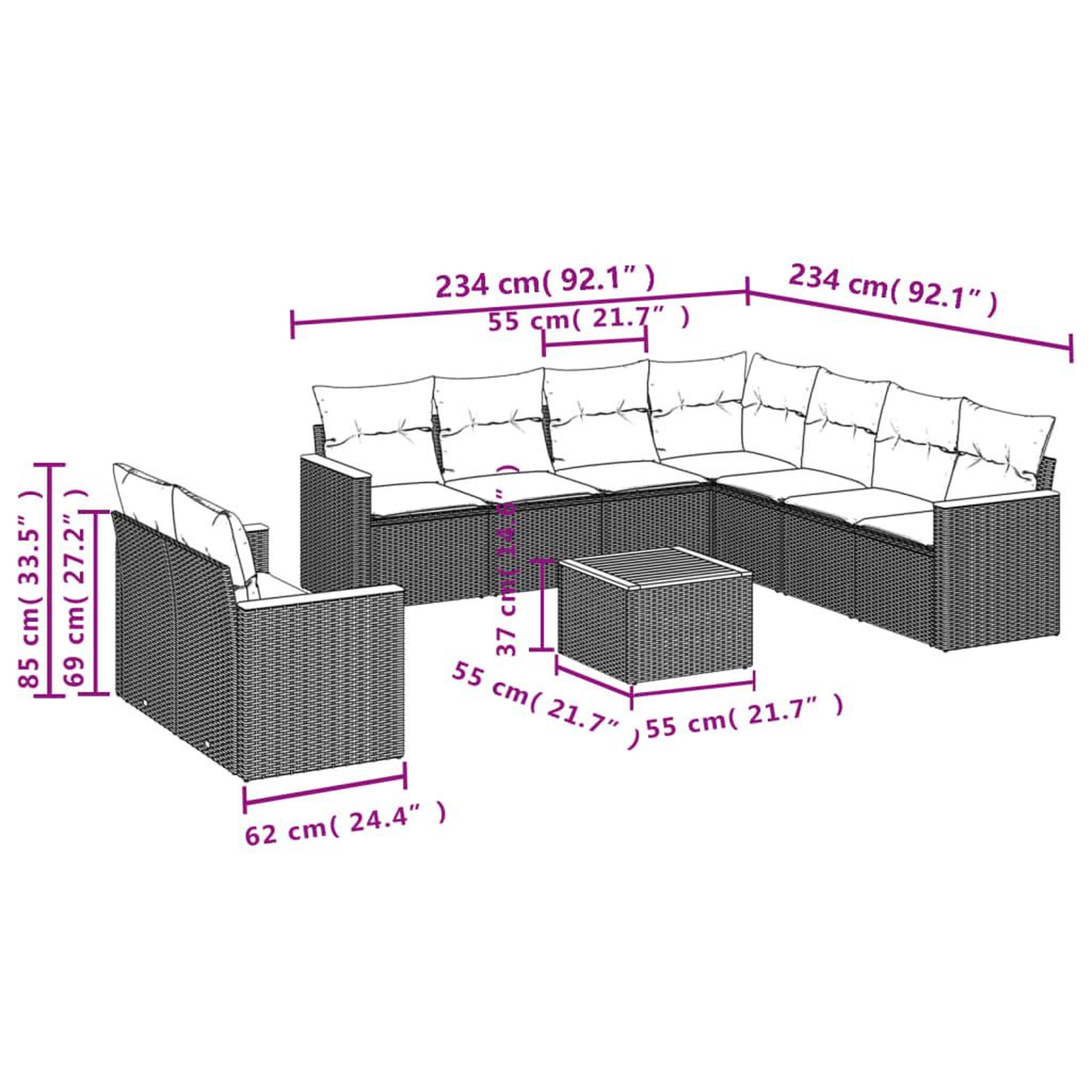 Voir la diapositive 3 : VIDAXL Salon de jardin avec coussins 10 pcs beige resine tressee