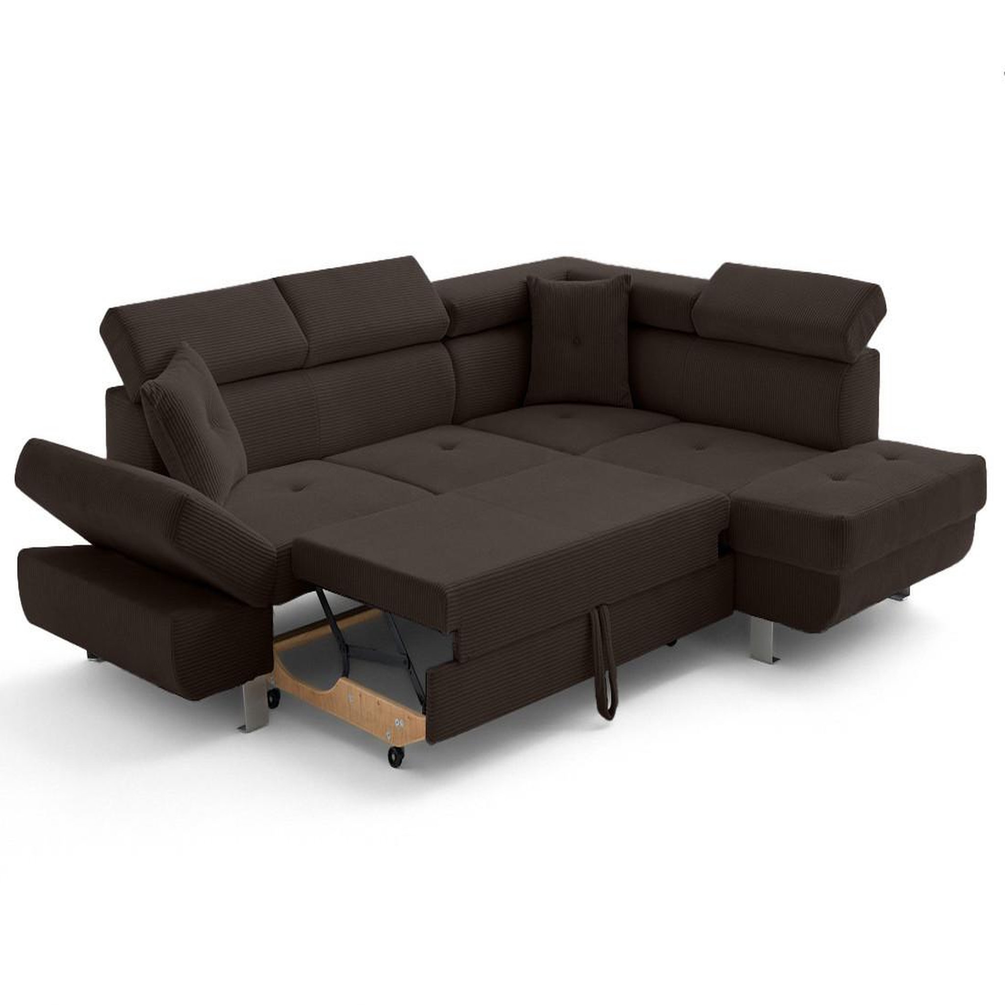 Voir la diapositive 3 : BEST MOBILIER Lisbona - canapé d'angle droit 5 places convertible avec têtières en velours côtelé