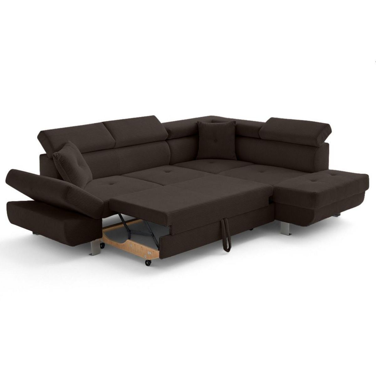 BEST MOBILIER Lisbona - canapé d'angle droit 5 places convertible avec têtières en velours côtelé