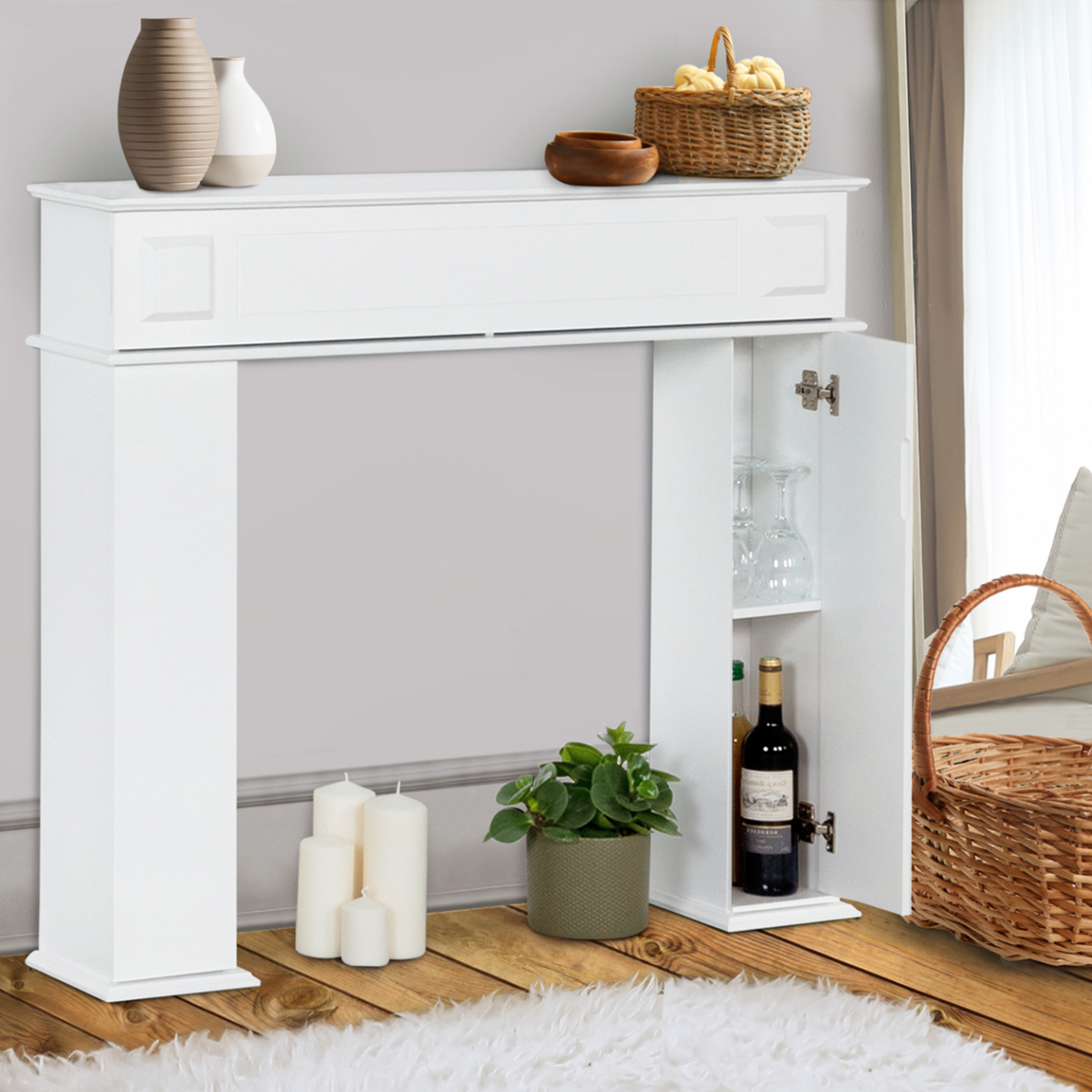 ID MARKET Console manteau de cheminée décorative avec rangements