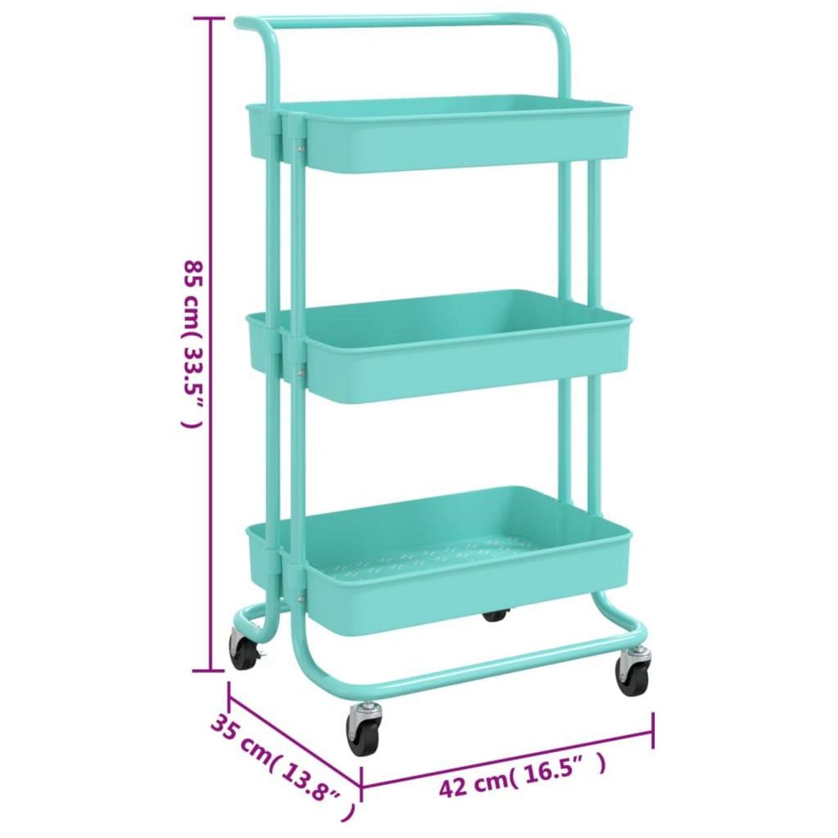 VIDAXL Chariot de cuisine 3 niveaux Turquoise 42x35x85 cm Fer et ABS
