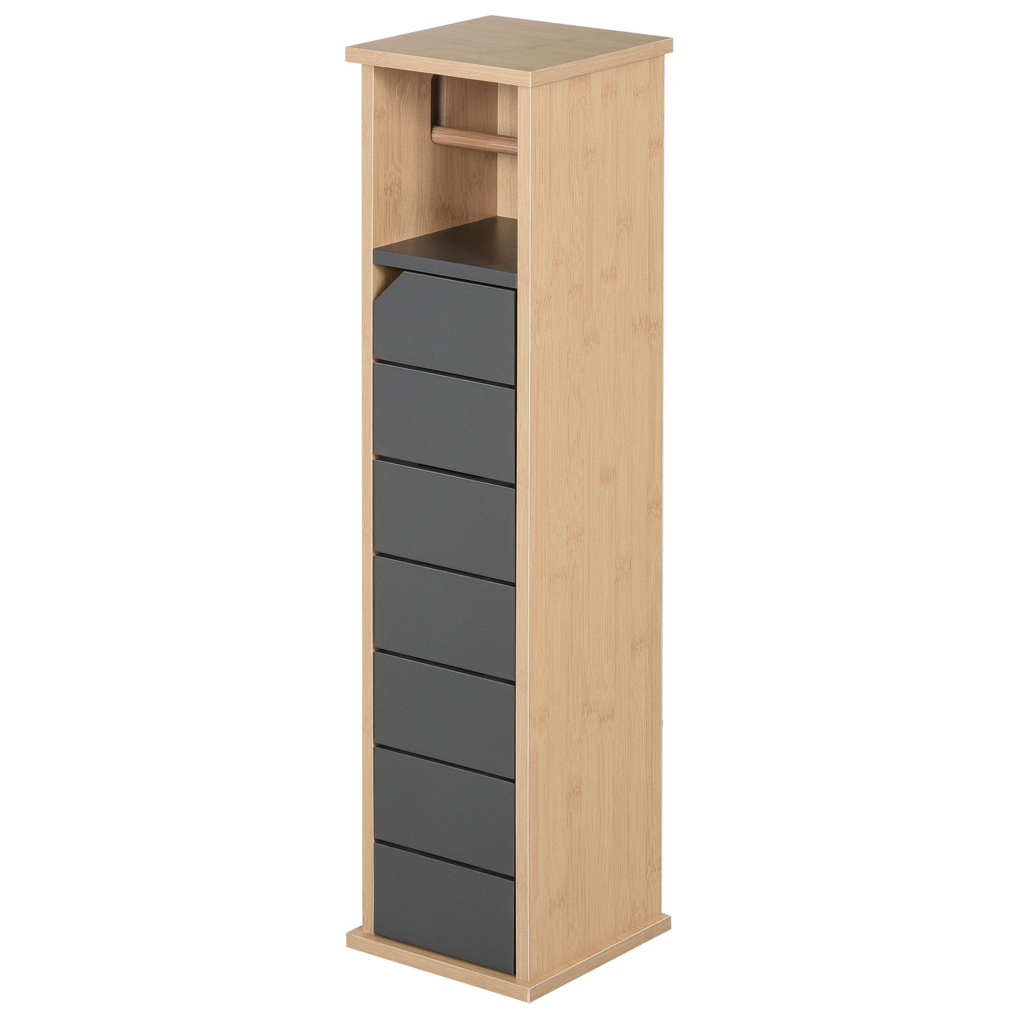 HOMCOM Support papier toilette - porte-papier toilette - armoire pour papier toilette - 2 niveaux + sortie papier mdf gris bambou