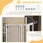 Voir la diapositive 4 : PAWHUT Barrière de sécurité animaux - longueur réglable dim. 74-80 cm - porte double verrouillage, ouverture double sens, petite porte -sans perçage - acier plastique blanc