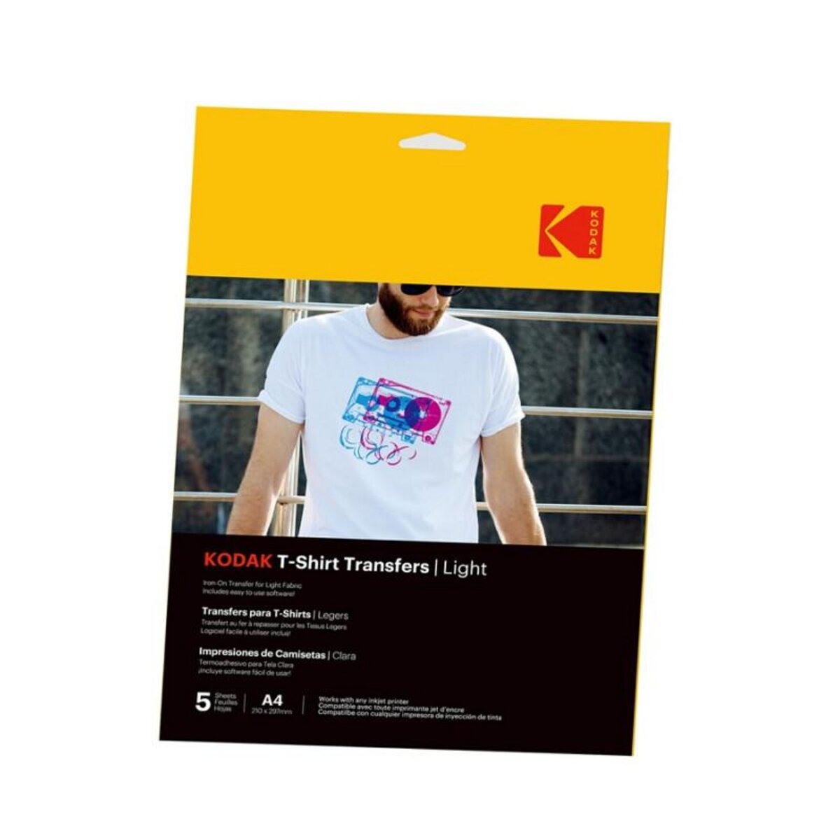 Kodak Papier d impression Kodak Papier transfert textile clair t shirt, 5 feuilles, compatible avec toutes les imprimantes à jet d e