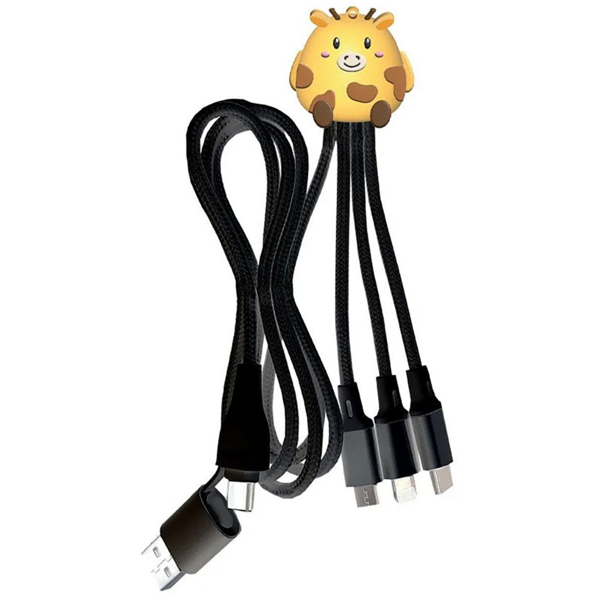 Voir la diapositive 1 : YELLO KOKO Câble de charge usb-a+c vers usb-c/micro/light 1m girafe