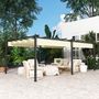 Voir la diapositive 2 : OUTSUNNY Pergola rétractable dim. 5,97L x 3,58l x 2,23H m structure robuste alu toile polyester haute densité 180 g/m² incluse beige clair