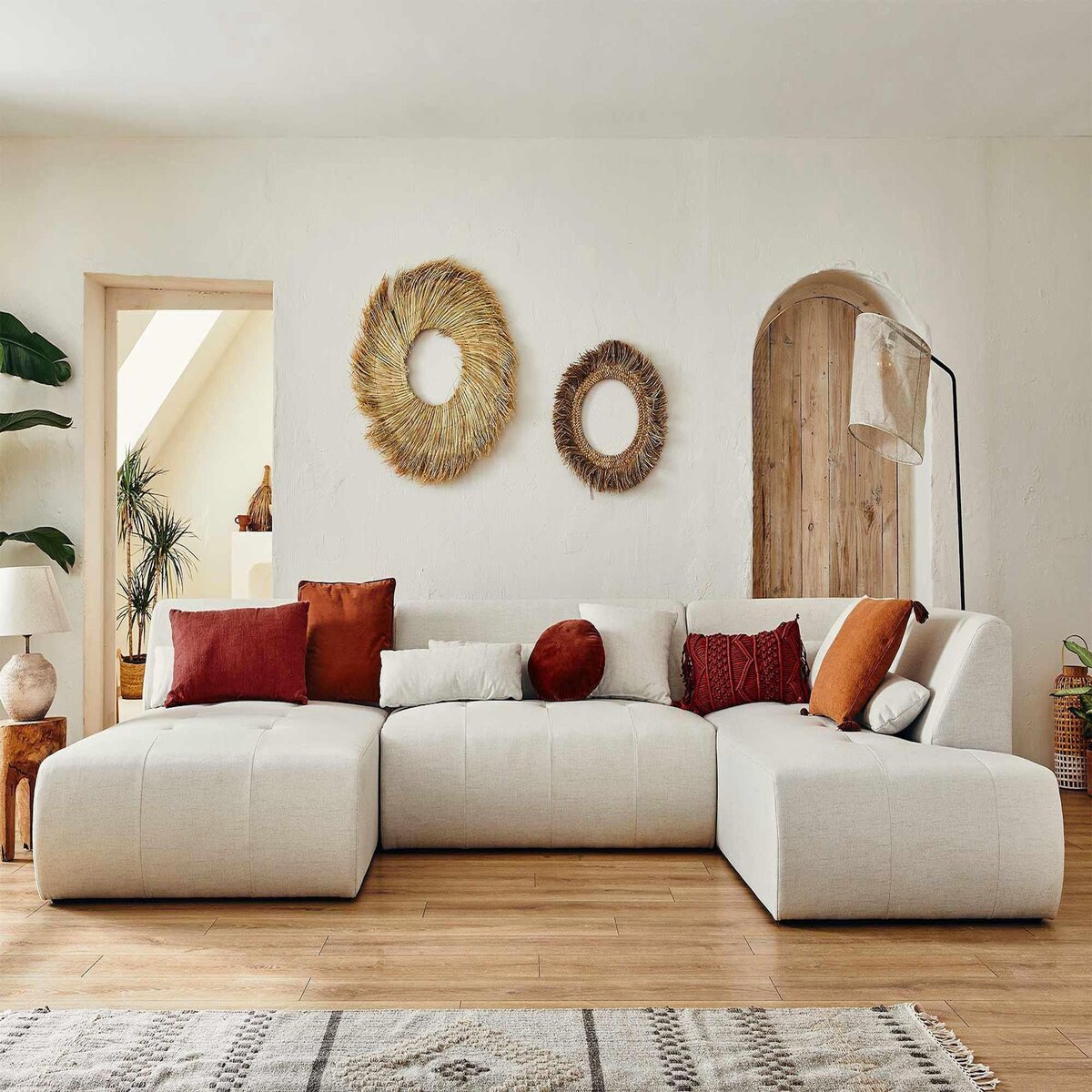 LISA DESIGN Onyx - canapé panoramique d'angle droit 7 places - en tissu