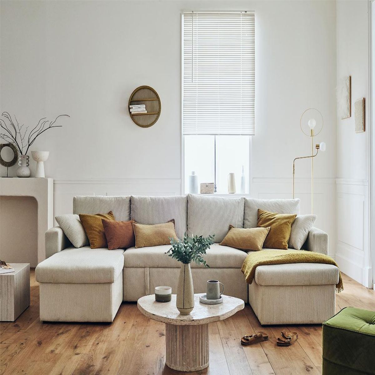 BEST MOBILIER Cyrus - canapé panoramique en u - 7 places - convertible avec coffre - en velours côtelé