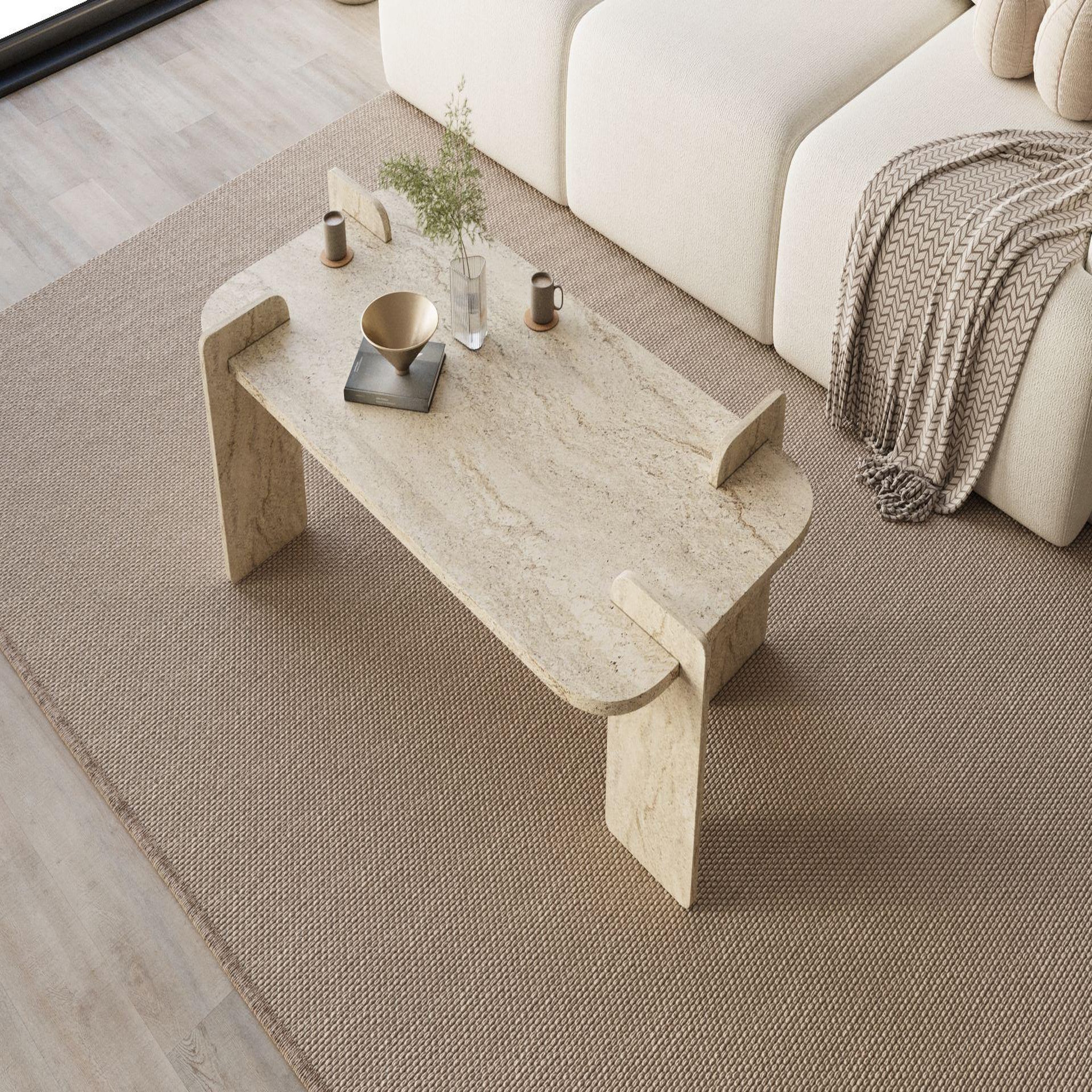 Voir la diapositive 4 : Habitat et Jardin Table basse en bois  lovge  120 x 60 x 35 cm - travertin