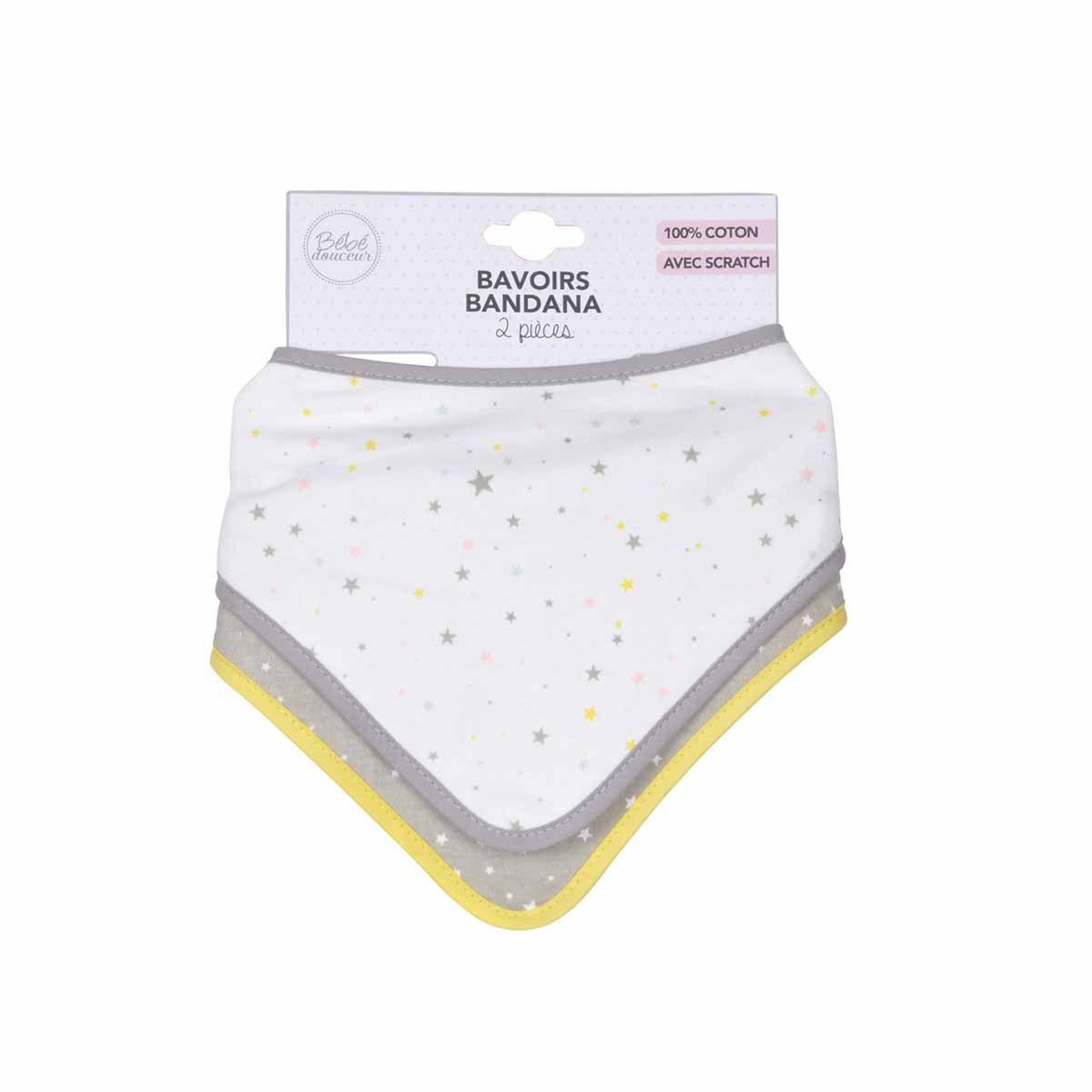 Voir la diapositive 2 : BEBE DOUCEUR Lot de 2 bavoirs bandana  ciel  41cm gris