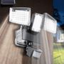Voir la diapositive 2 : ID MARKET Projecteur solaire 3 têtes 178 LED détecteur de mouvement