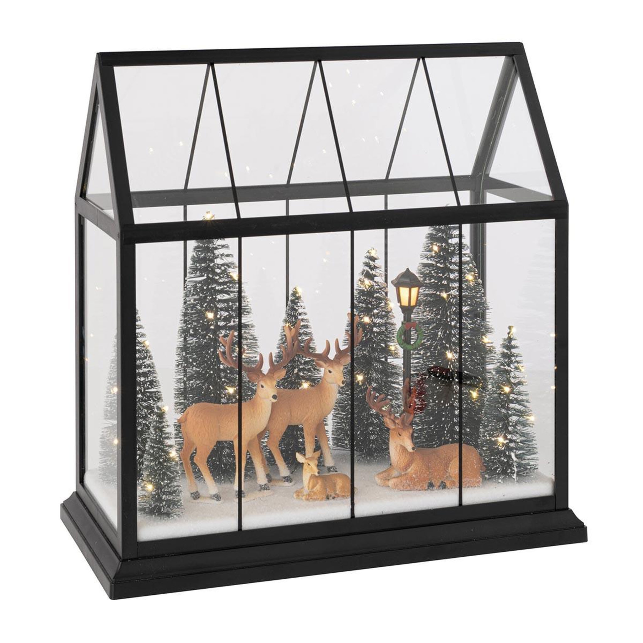 J-LINE Village de Noël Vitré à LED  Renne  33cm Noir