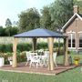Voir la diapositive 2 : OUTSUNNY Pavillon de jardin tonnelle toit rigide polycarbonate dim. 2,94L x 2,94l x 2,67H m 4 parois latérales anti-UV moustiquaires structure aluminium beige