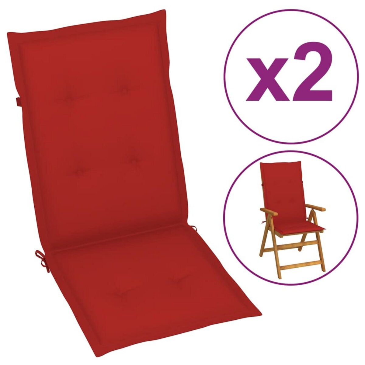 VIDAXL Coussin de chaise de jardin 2 pcs Rouge 120 x 50 x 3 cm