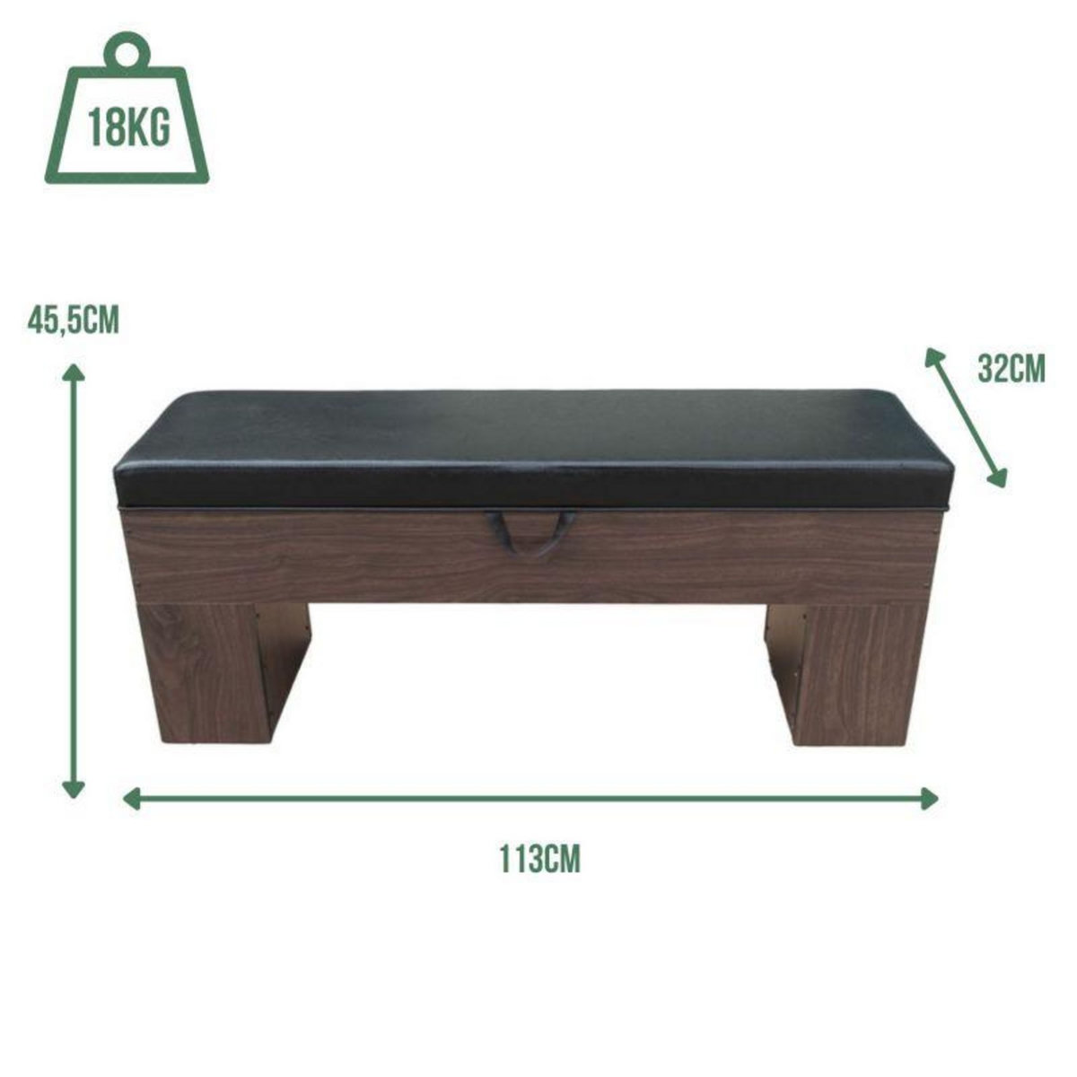 SOKKER Banc Bois avec rangement 113 x 32 cm avec coussin - Deluxe