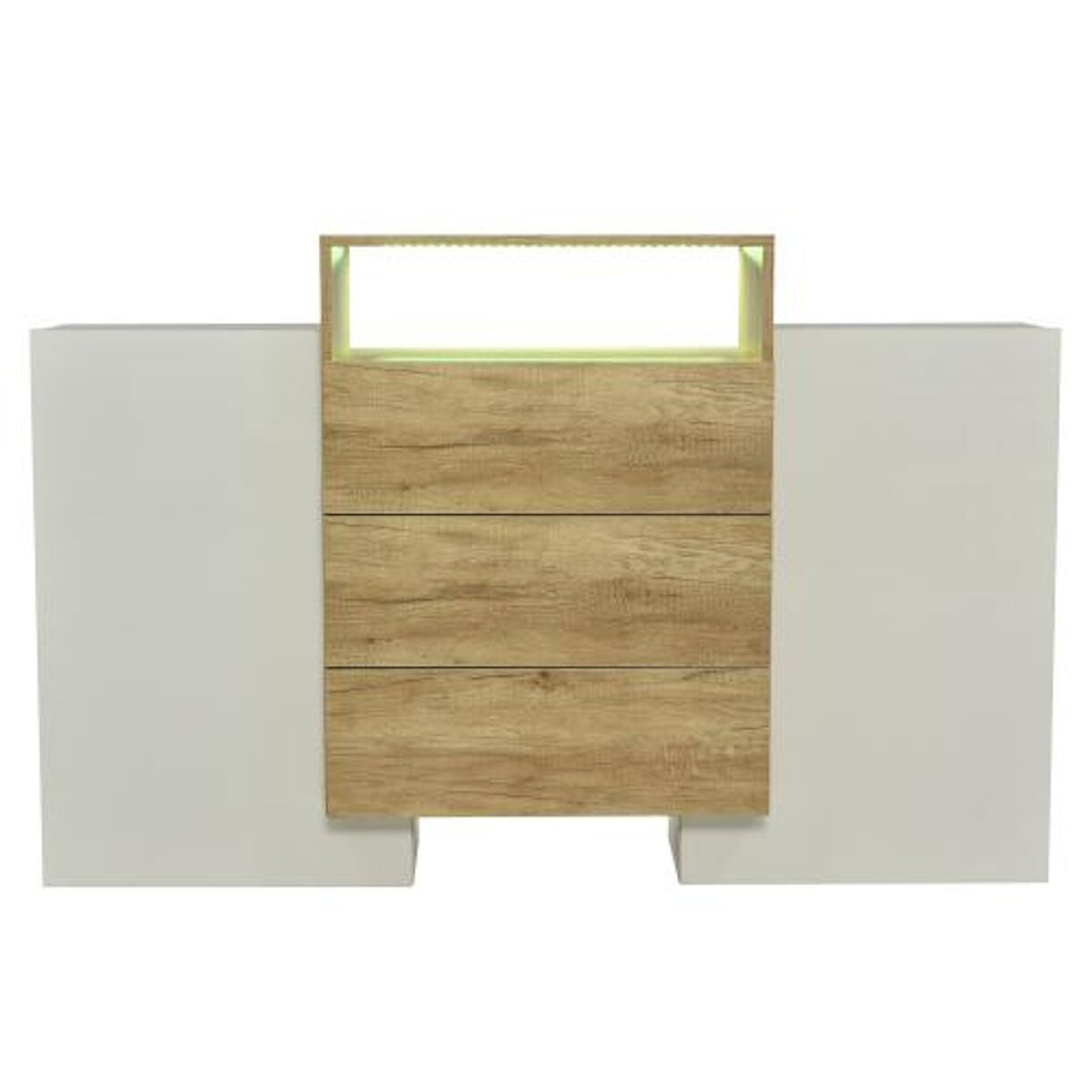 MERAX Buffet 2 porte(s) 3 tiroir(s) - 140 cm blanc+naturel led mdf