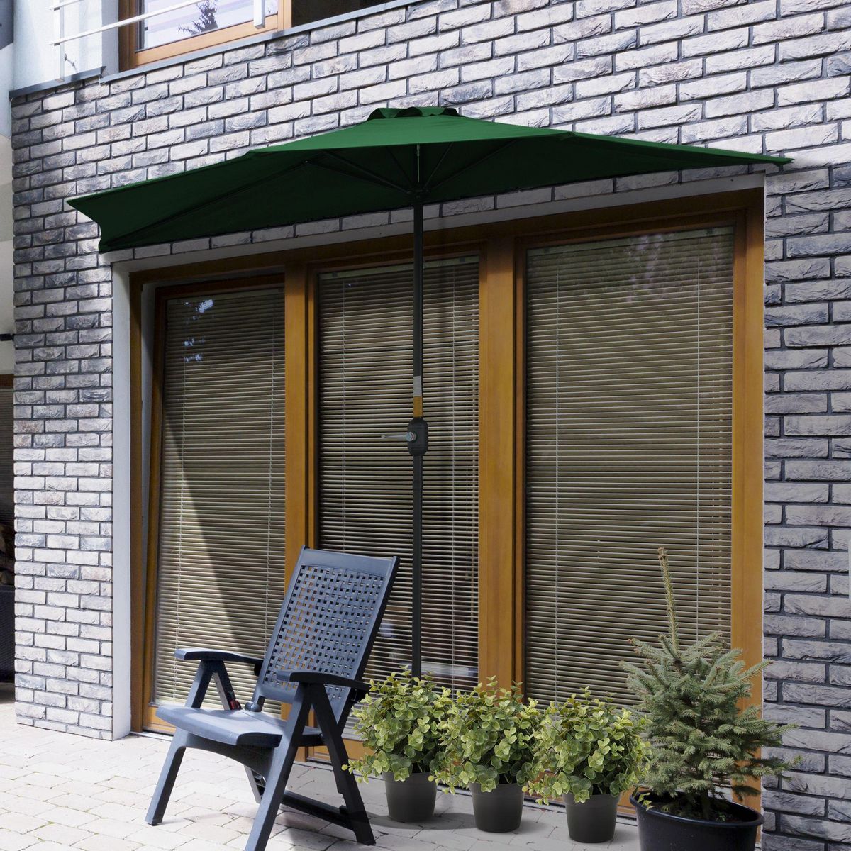 OUTSUNNY Demi parasol - parasol de balcon 5 entretoises métal - 2,93 x 1,5 x 2,49 m - polyester haute densité vert