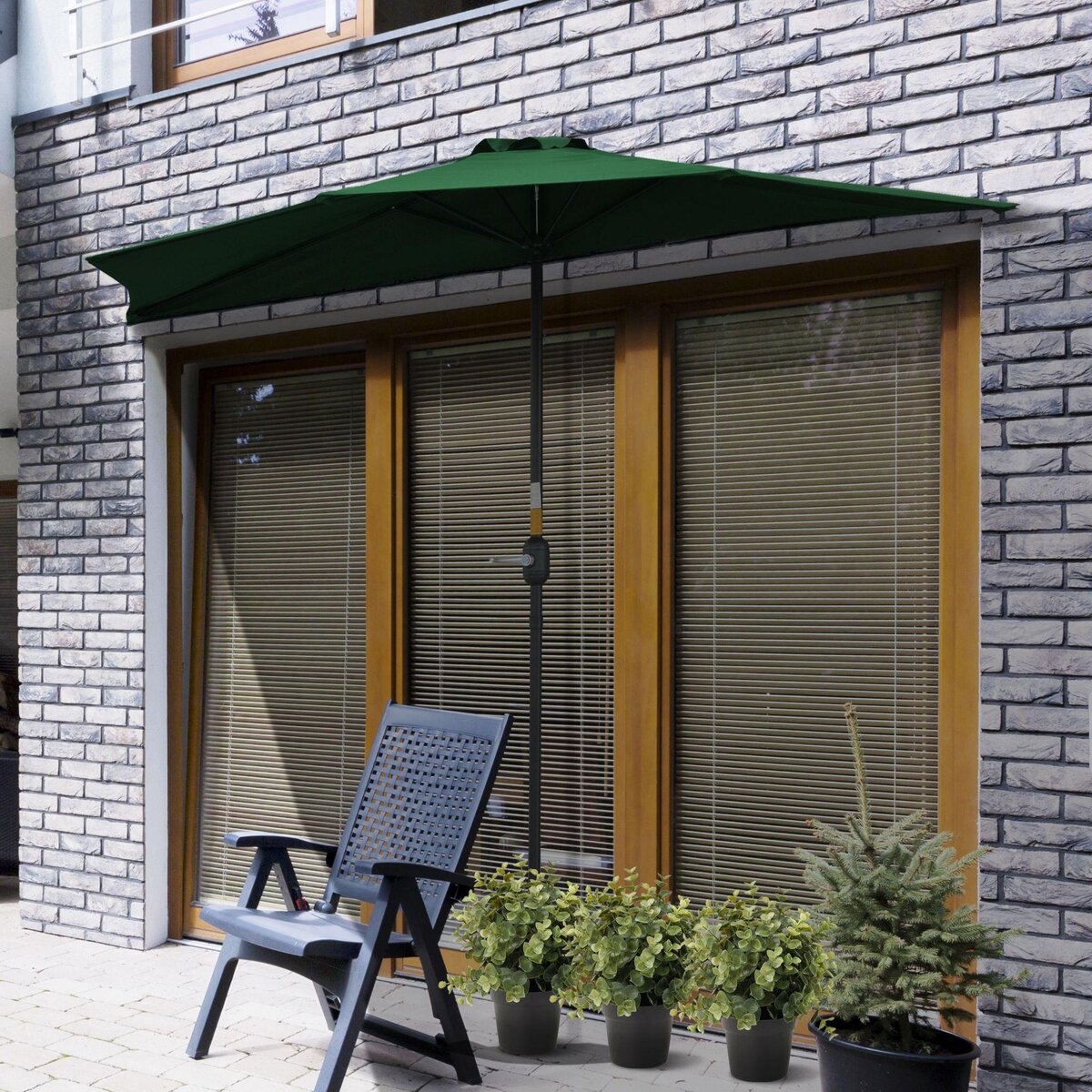 OUTSUNNY Demi parasol - parasol de balcon 5 entretoises métal - 2,93 x 1,5 x 2,49 m - polyester haute densité vert