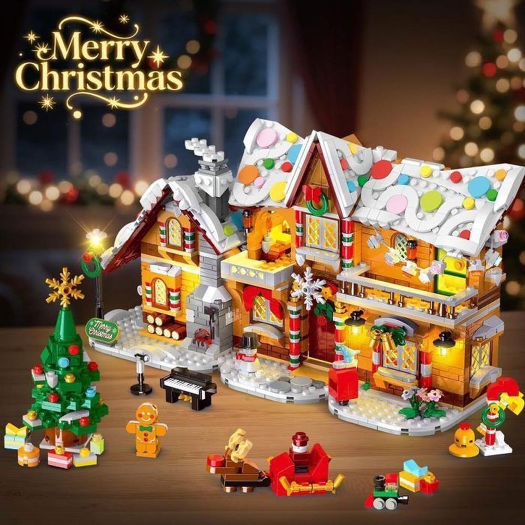 Voir la diapositive 5 : Maison de Noël en briques avec éclairage LED 1421 pièces, 3 modèles, thème pain d'épice, accessoires festifs, à monter soi-même, dès 8 ans